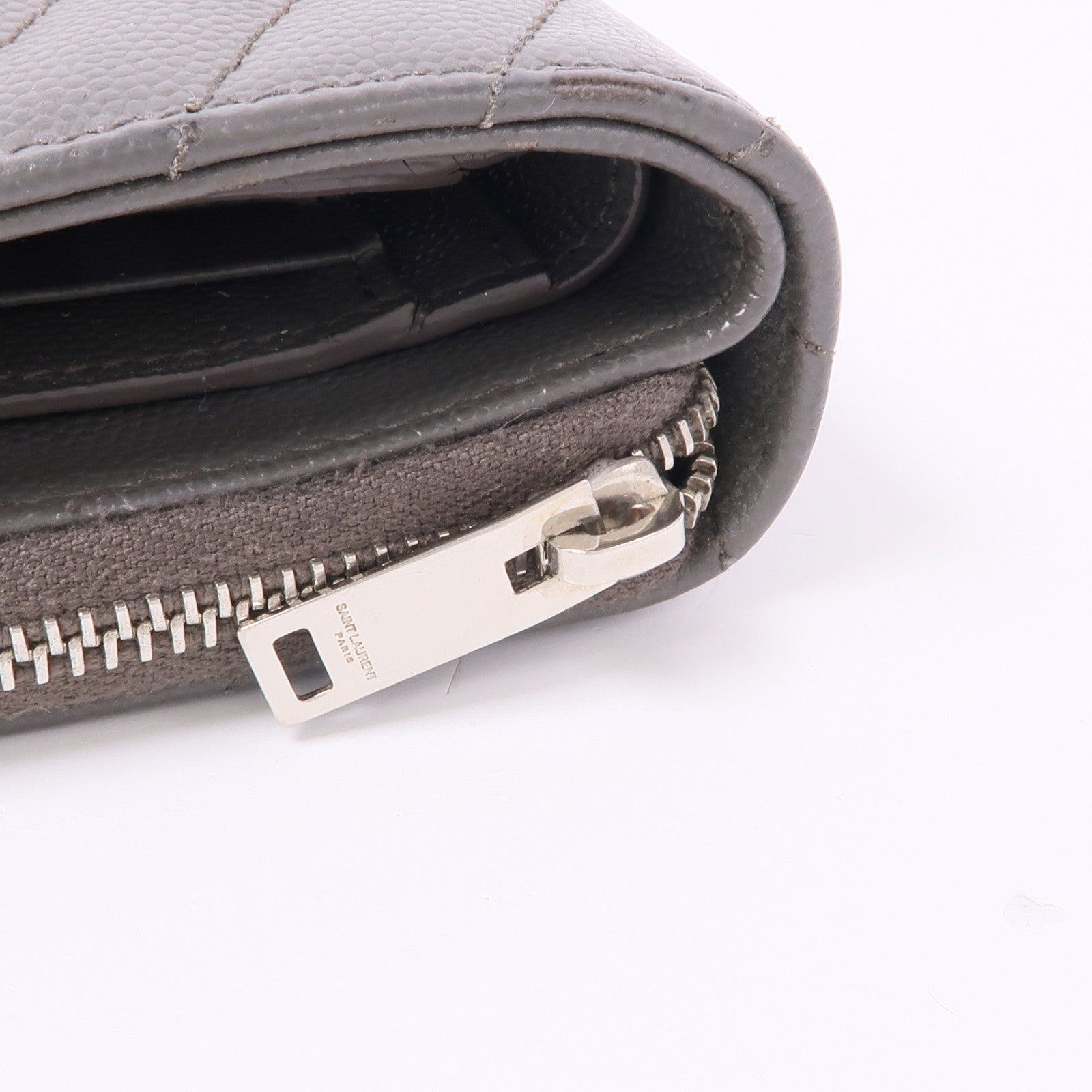 YVES SAINT LAURENT YSL Wallet Calfskin Leather Grey