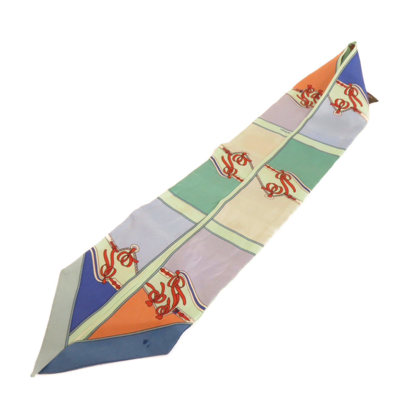 HERMES 【激減優惠】絲質Twilly絲巾綠色/藍色