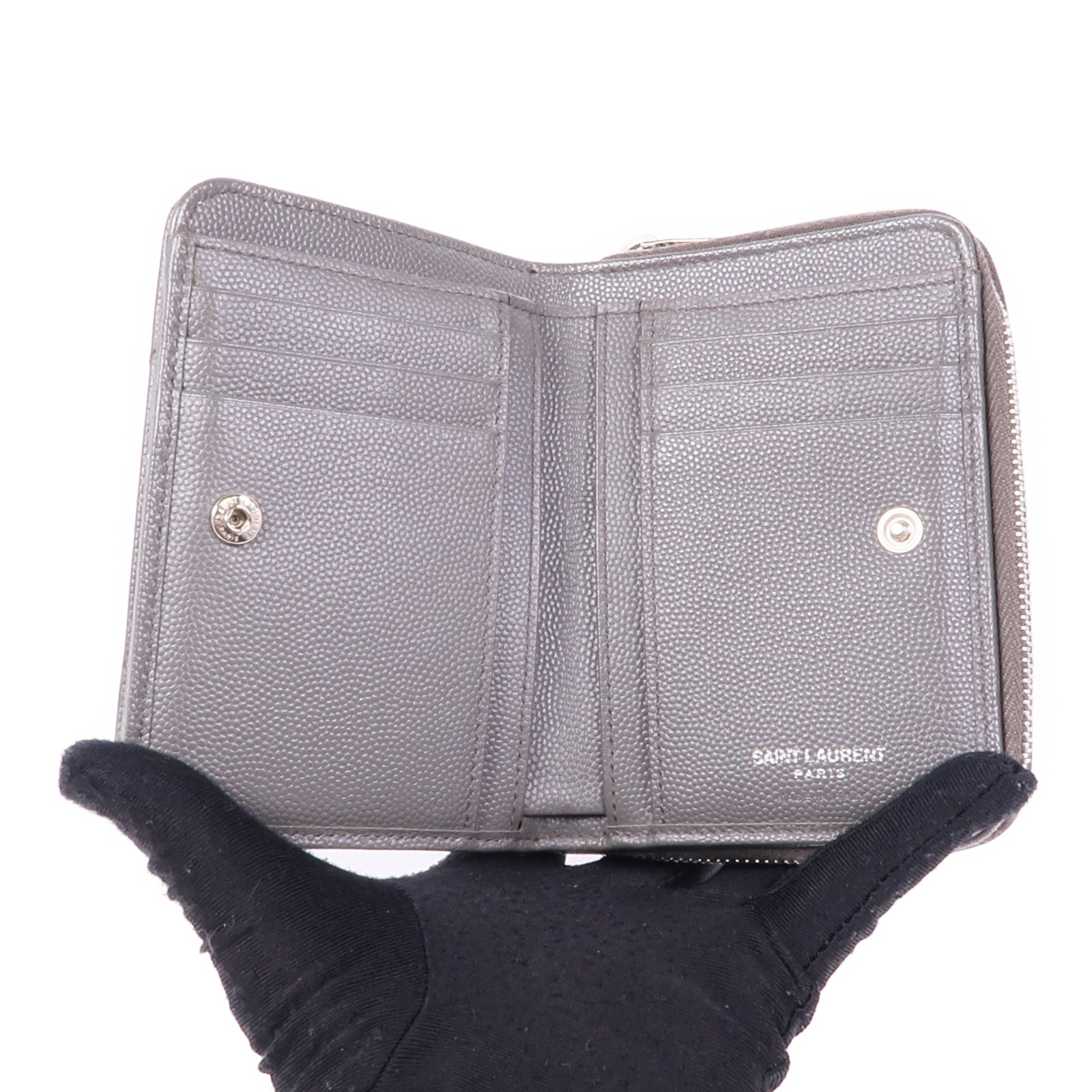 YVES SAINT LAURENT YSL Wallet Calfskin Leather Grey