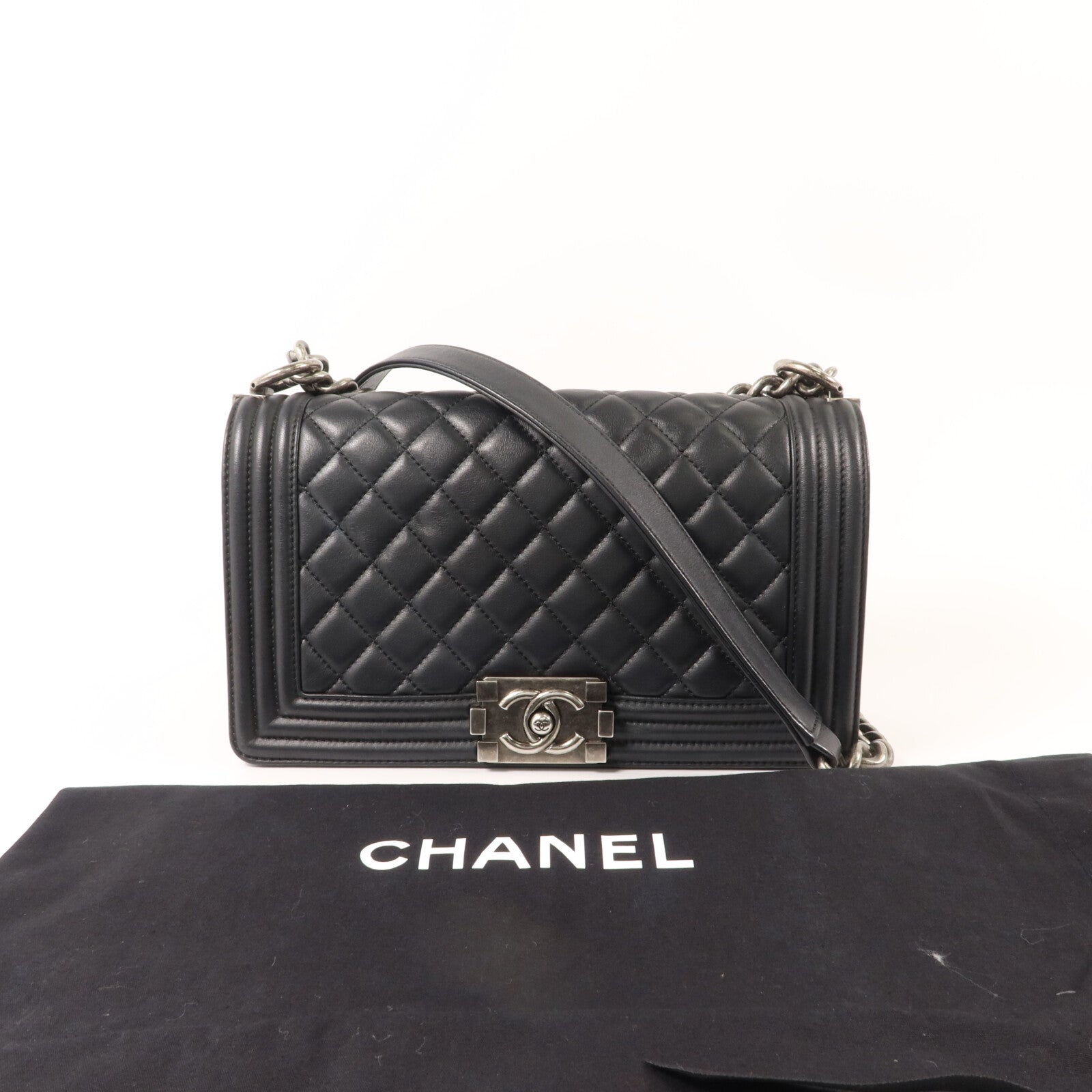 CHANEL 羊皮皮革Boy 25鏈帶肩背袋