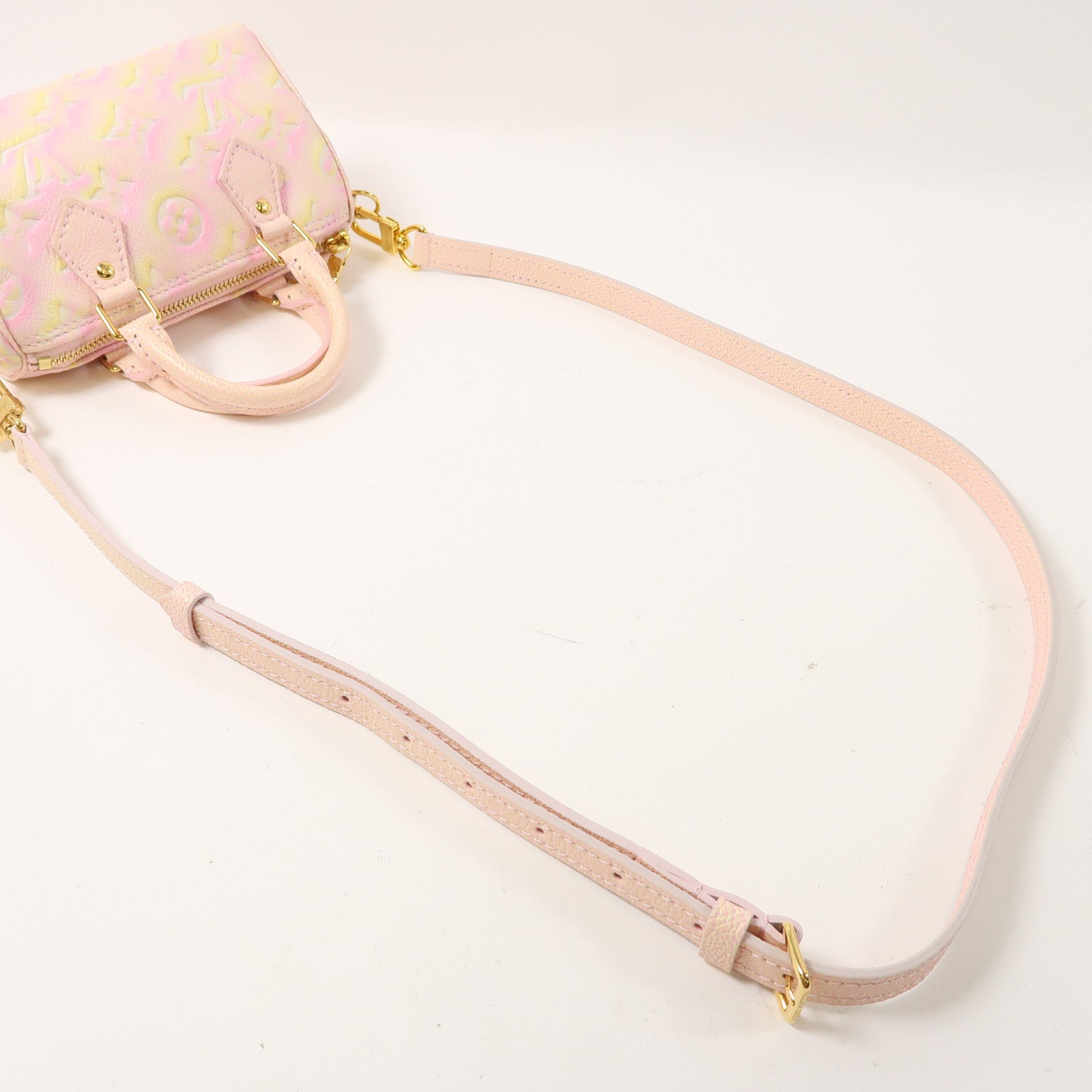LOUIS VUITTON Monogram Empreinte Nano Speedy金扣手挽肩背兩用袋粉紅色/黃色