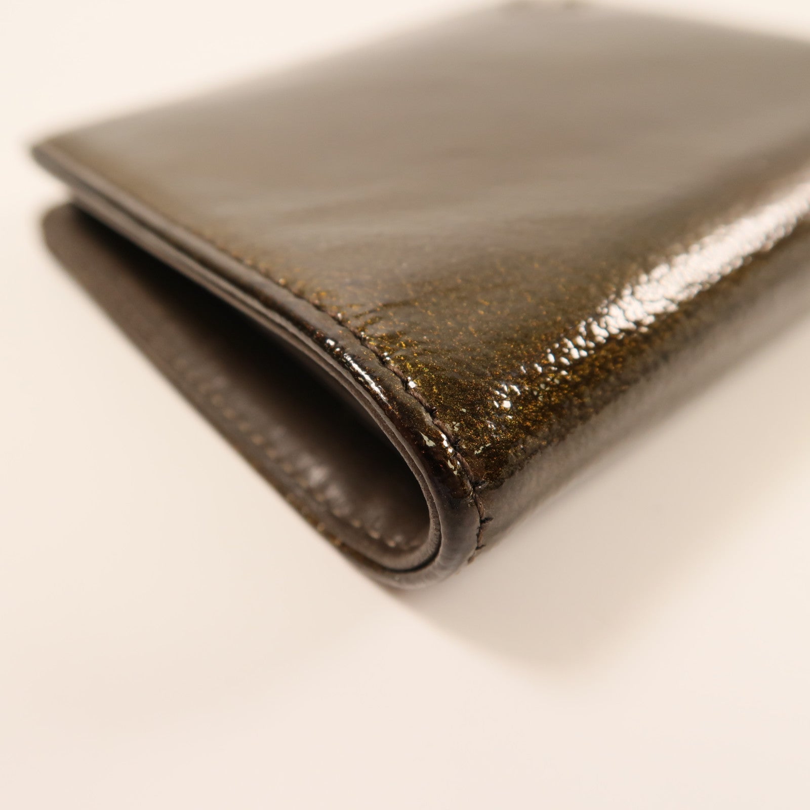 CHANEL 漆皮皮革Wallet銀扣錢包啡色