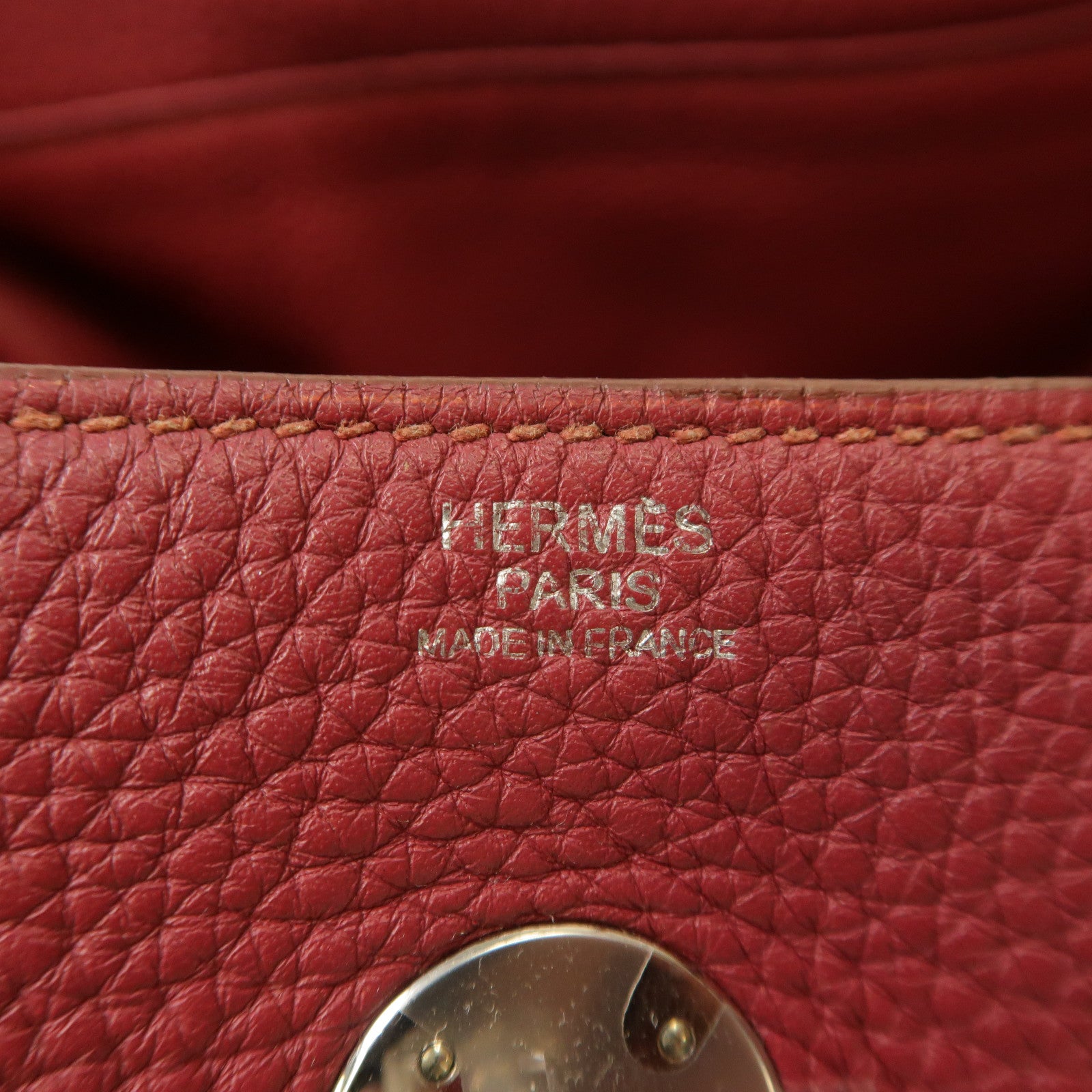 HERMES 【激減優惠】Clemence皮革Lindy 30銀扣手挽肩背兩用袋紅色