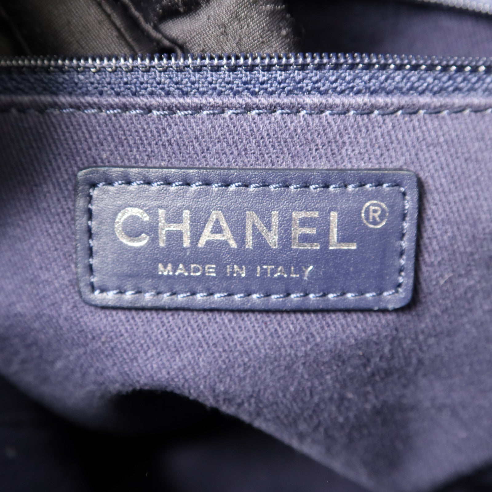 CHANEL 帆布Deauville Tote銀扣鏈帶肩背袋