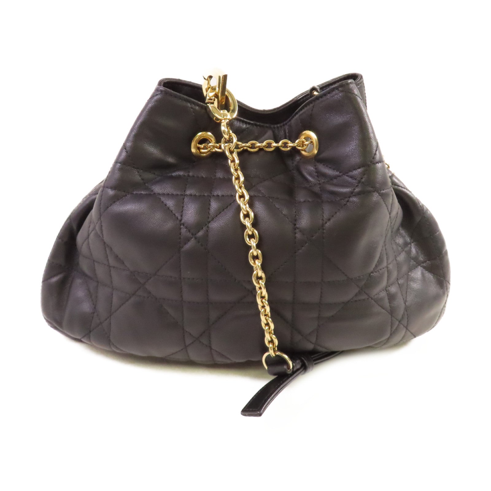 Dior 牛皮皮革Bucket Bag金扣鏈帶肩背袋黑色