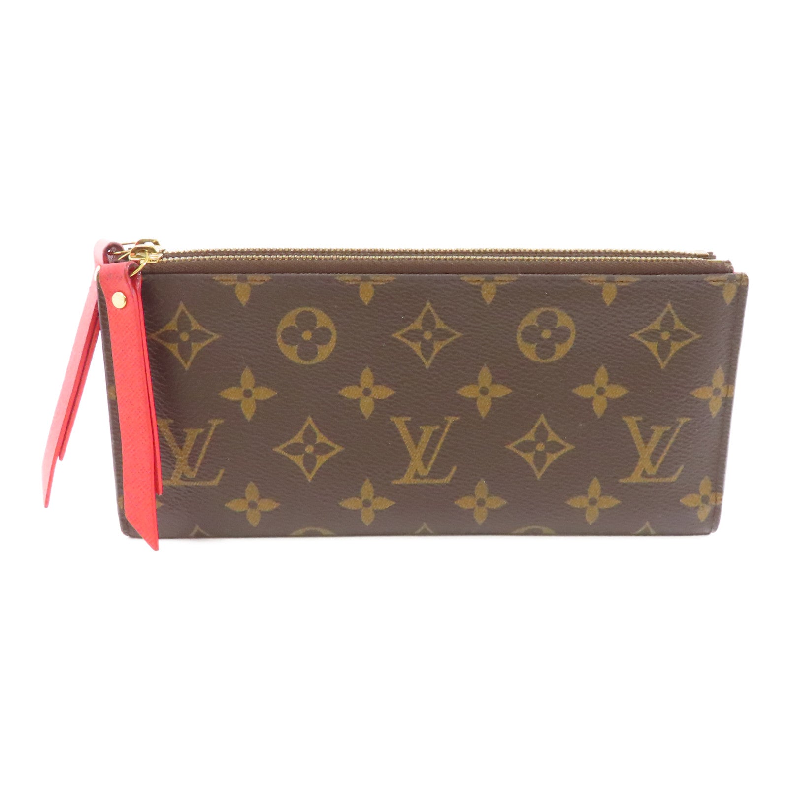 LOUIS VUITTON Monogram Double Zipper Wallet金扣長錢包啡色/紅色