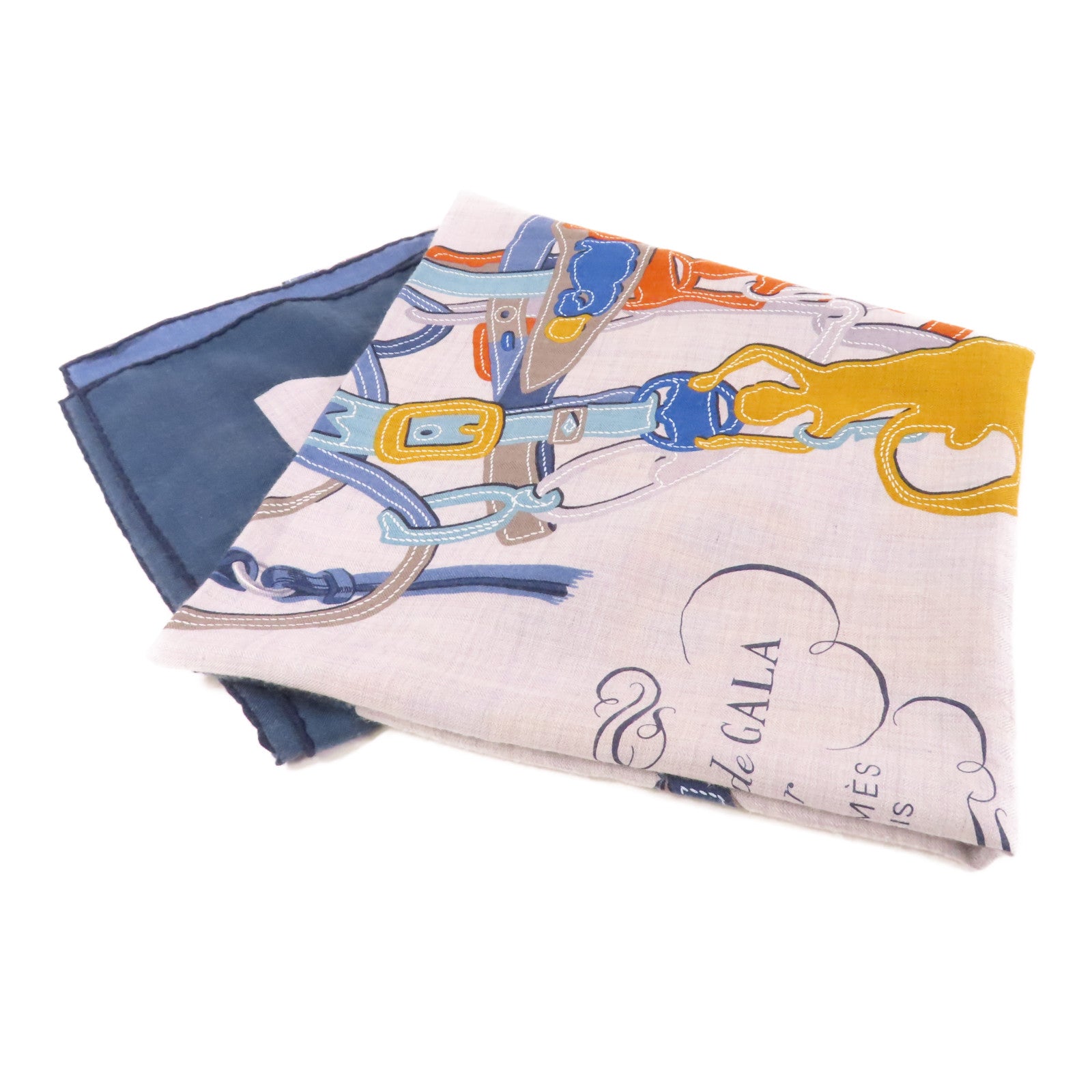 HERMES 絲質Scarf圍巾深藍色/灰色
