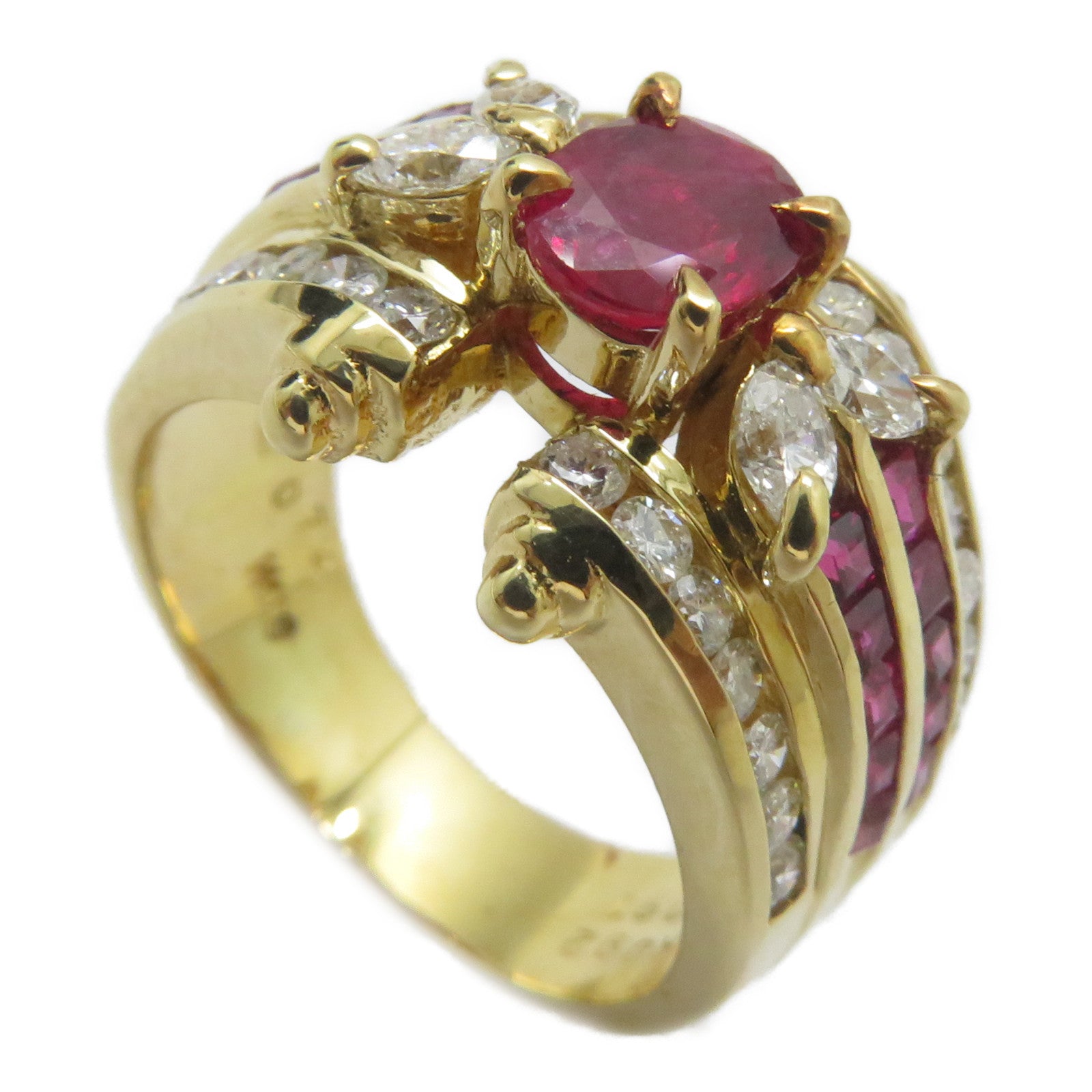 JEWELRY 【激減優惠】18K黃金Ruby Ring 0.92/0.74ct紅寶石/0.91ct鑚石戒指US#6.25