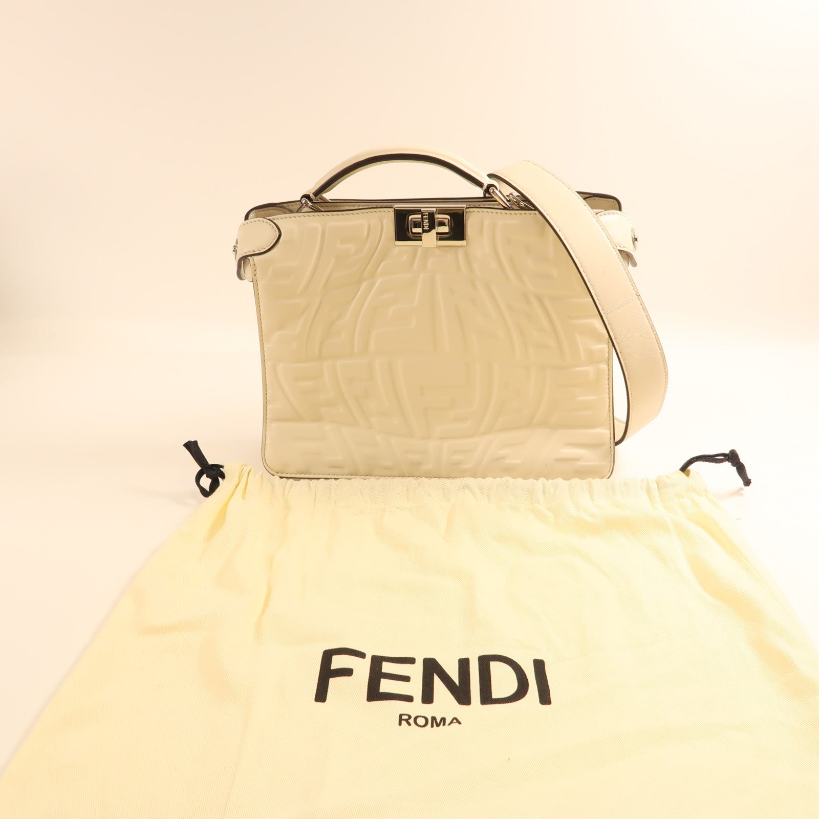 FENDI SHW Peekaboo 2Way Shoulder Handbag Calfskin Leather 7VA530 White