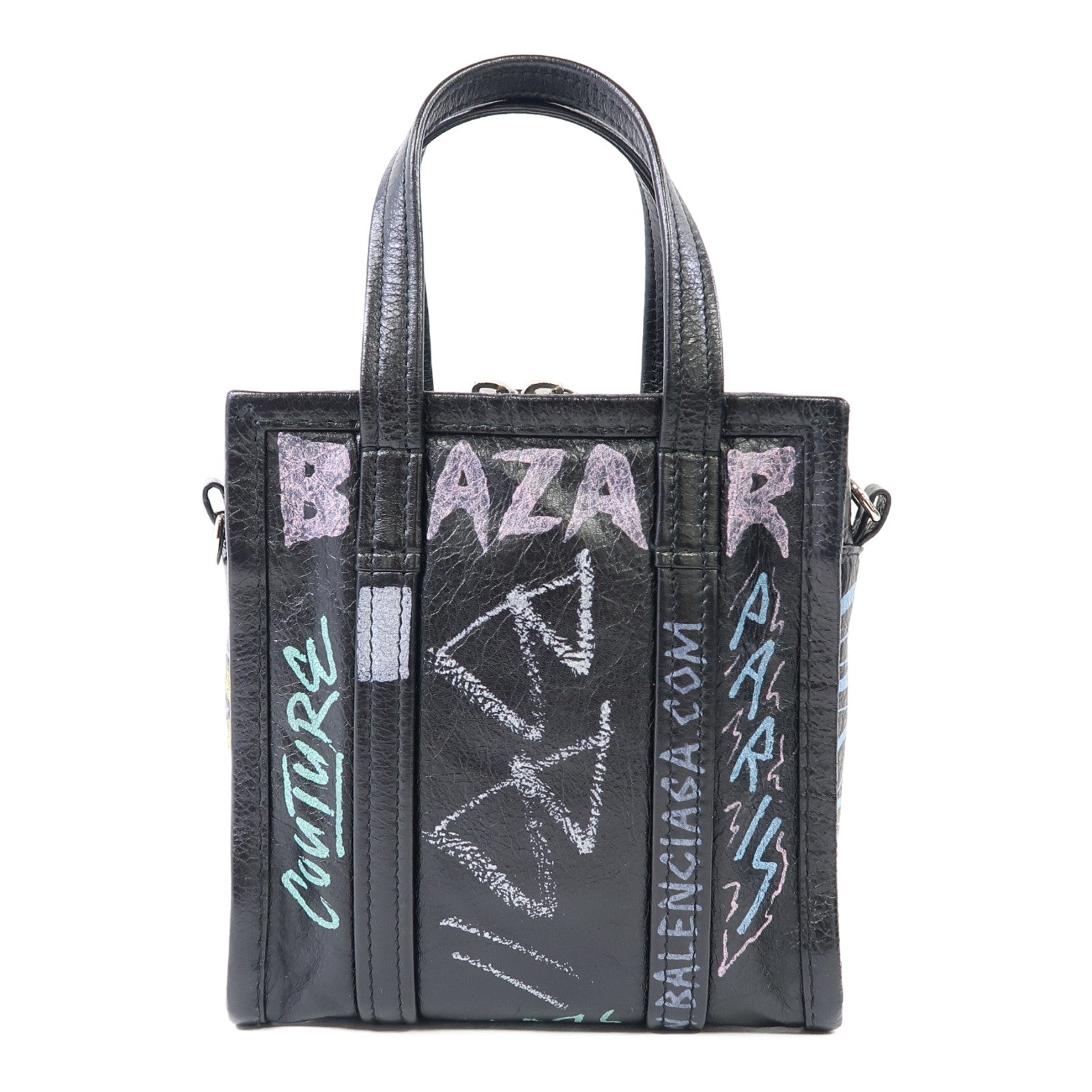 BALENCIAGA 牛皮皮革Shoulder Bag銀扣手挽肩背兩用袋黑色