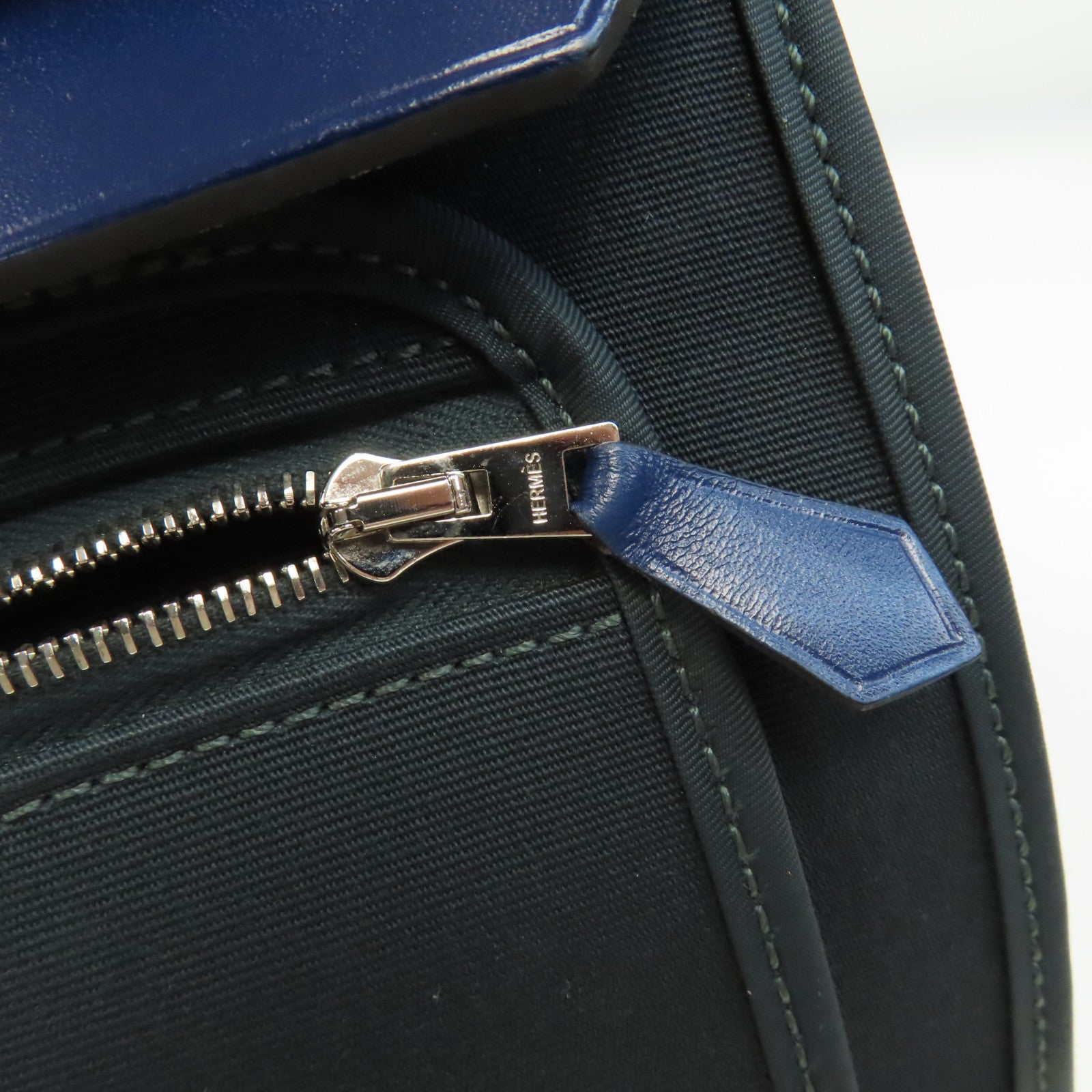 HERMES 帆布Herbag PM銀扣手挽肩背兩用袋Vert Cypres/綠色/藍色