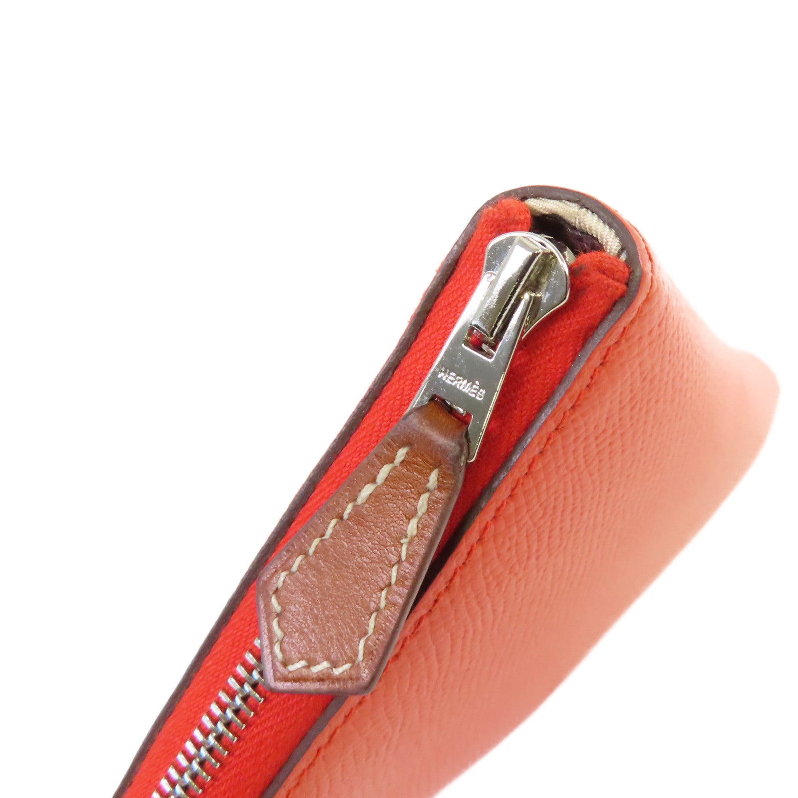 HERMES Epsom皮革Silk In Classic long wallet銀扣長錢包橙色