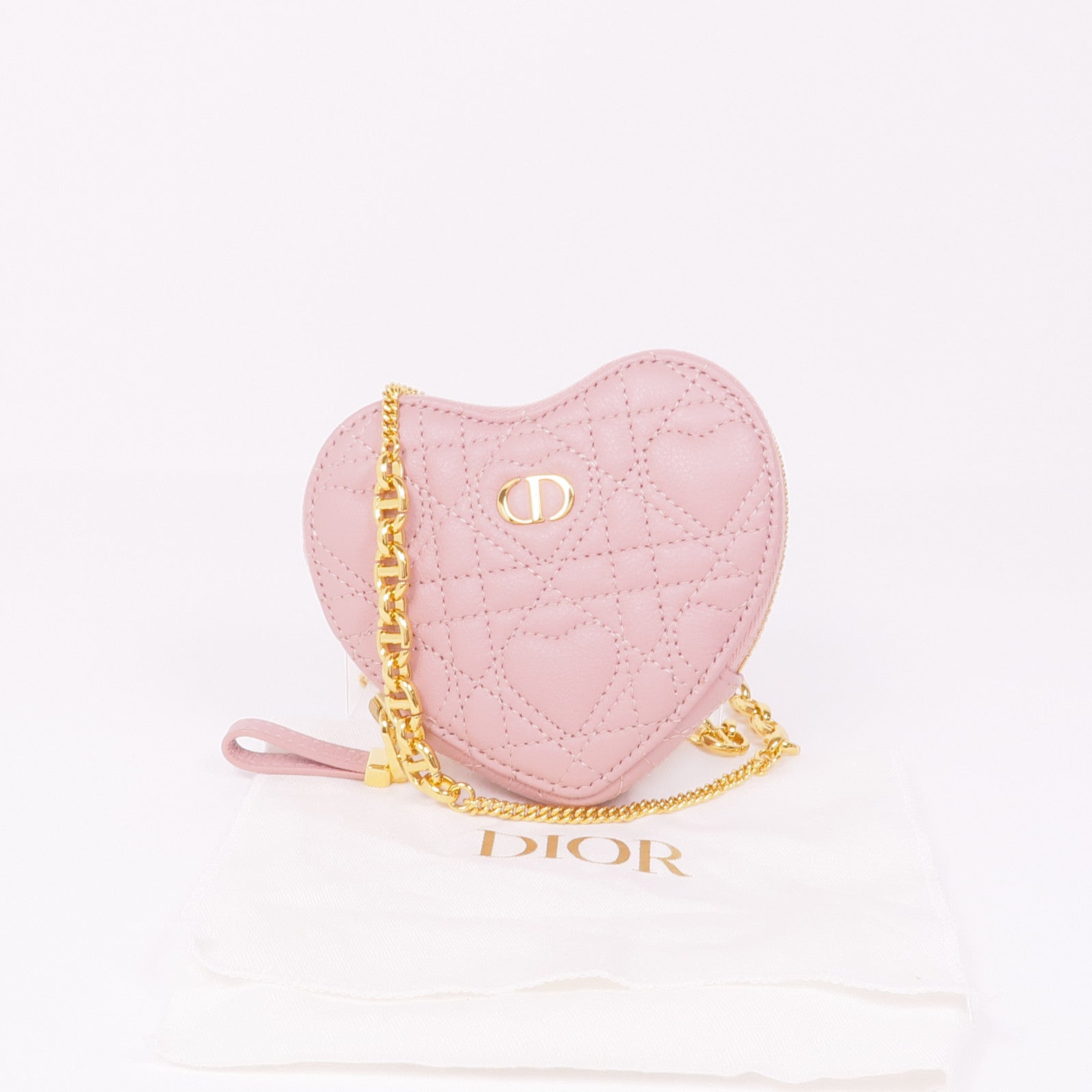 Dior 牛皮皮革Caro Heart Chain Shoulder Bag金扣鏈帶肩背袋