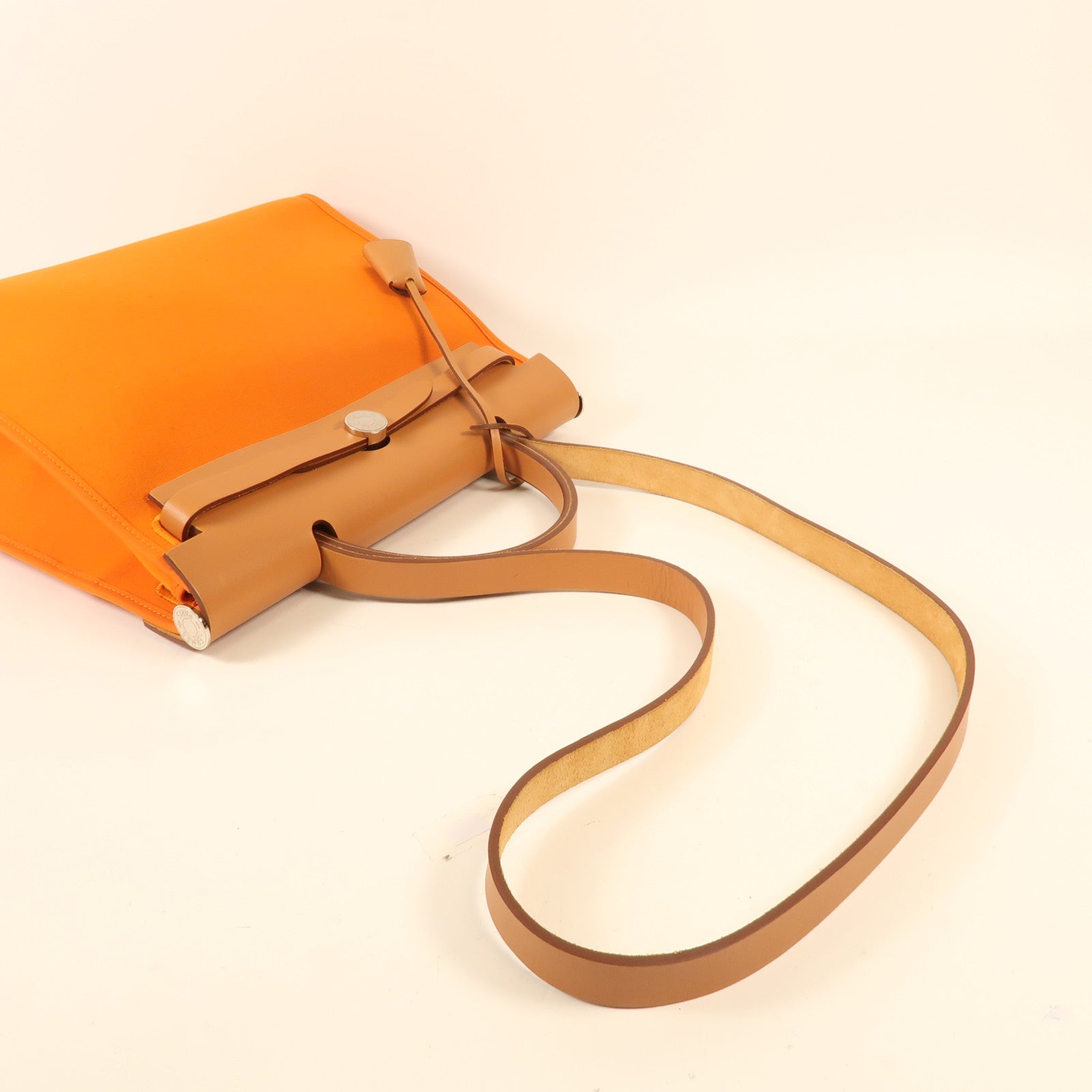 HERMES 帆布Herbag PM銀扣手挽肩背兩用袋Orange