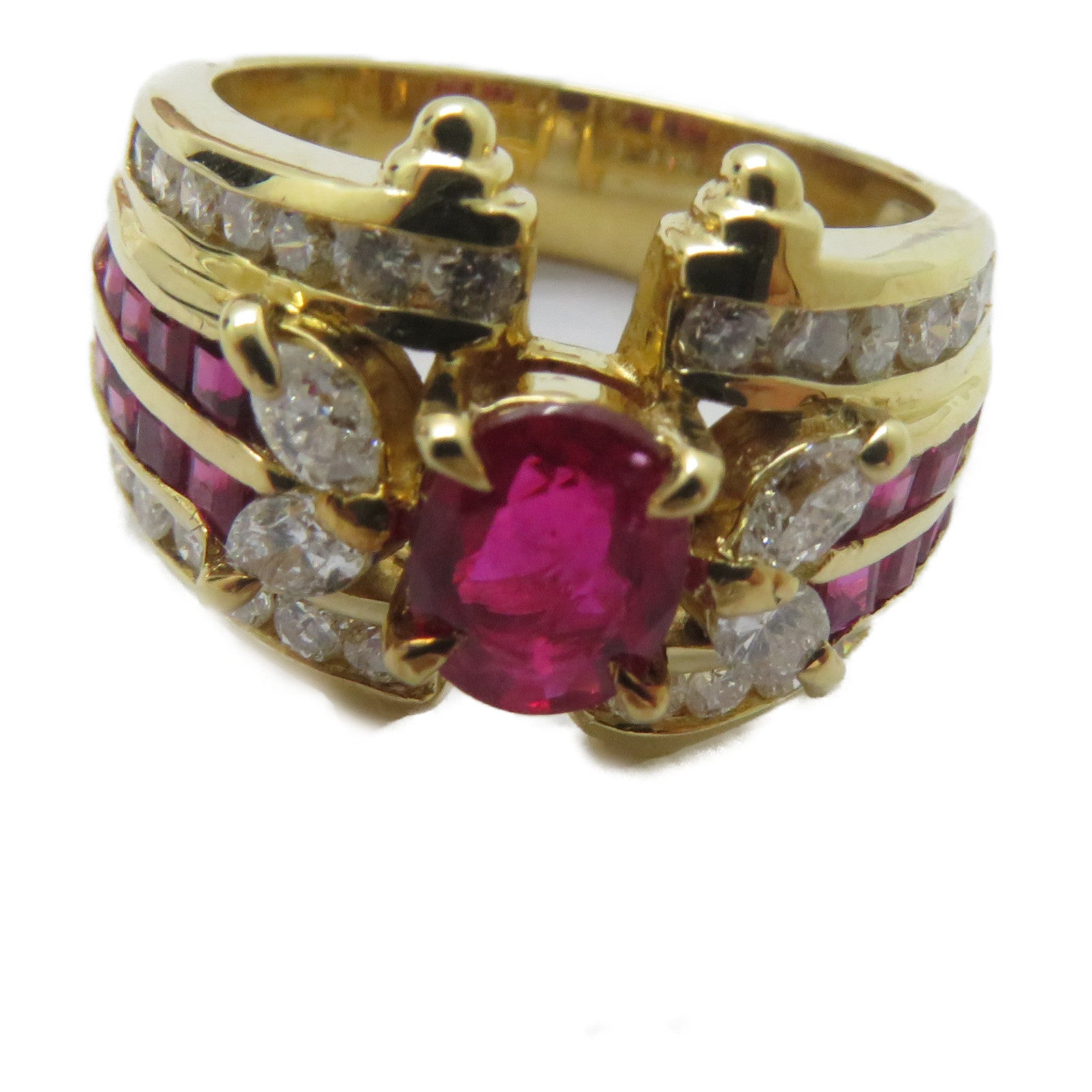 JEWELRY 【激減優惠】18K黃金Ruby Ring 0.92/0.74ct紅寶石/0.91ct鑚石戒指US#6.25