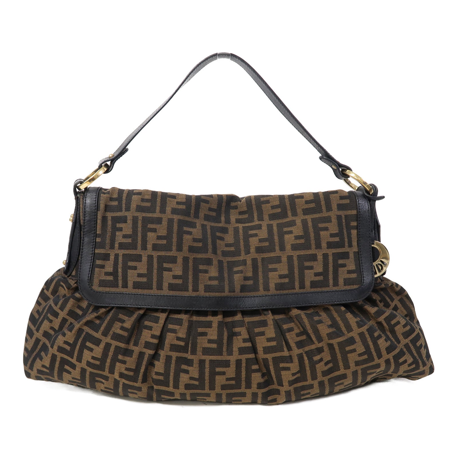 FENDI 帆布Shoulder Bag金扣肩背袋啡色