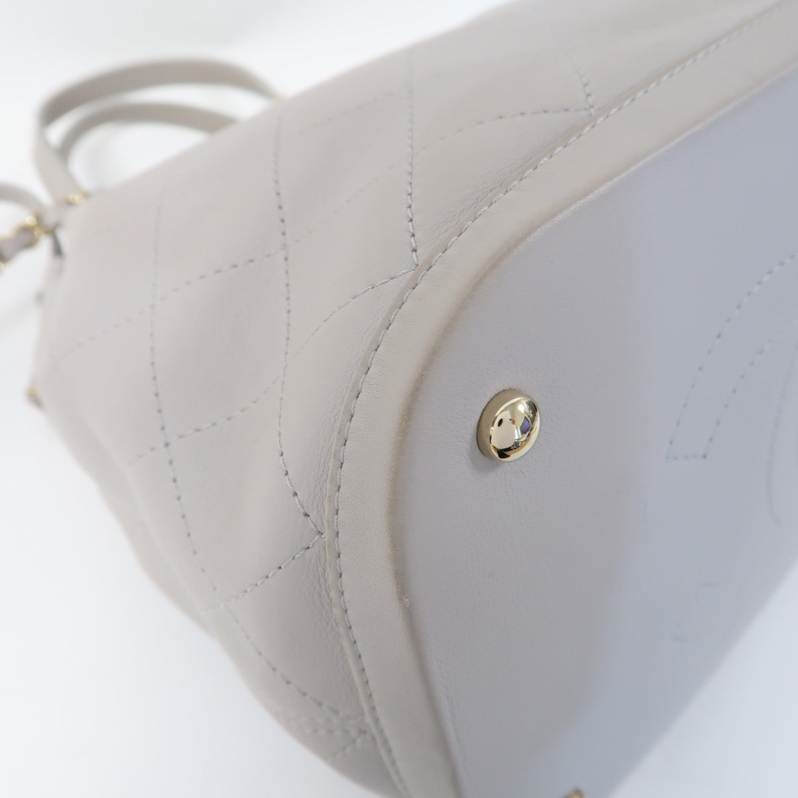CHANEL 菱格羊皮皮革Chain Shoulder金扣手挽鏈帶肩背兩用袋灰色