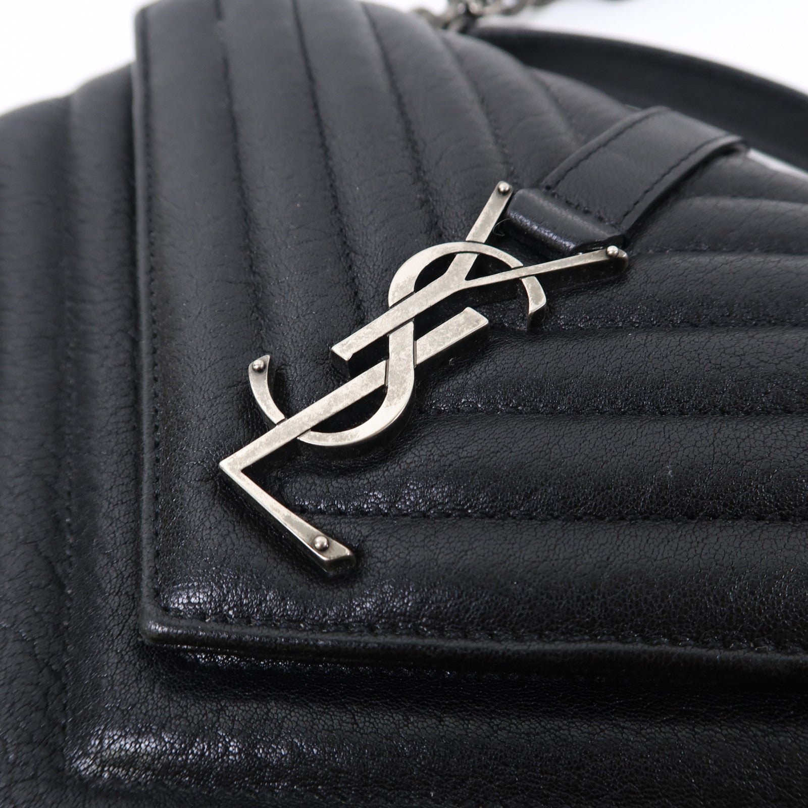 SAINT LAURENT 【激減優惠】斜紋牛皮皮革College Medium銀扣手挽肩背兩用袋黑色
