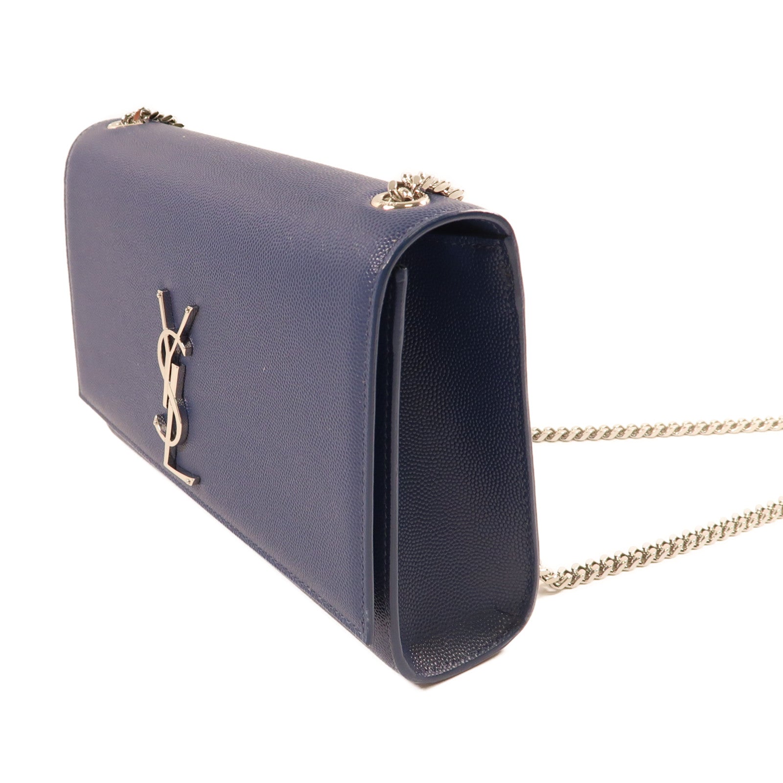 SAINT LAURENT 牛皮皮革Shoulder Bag銀扣鏈帶肩背袋藍色