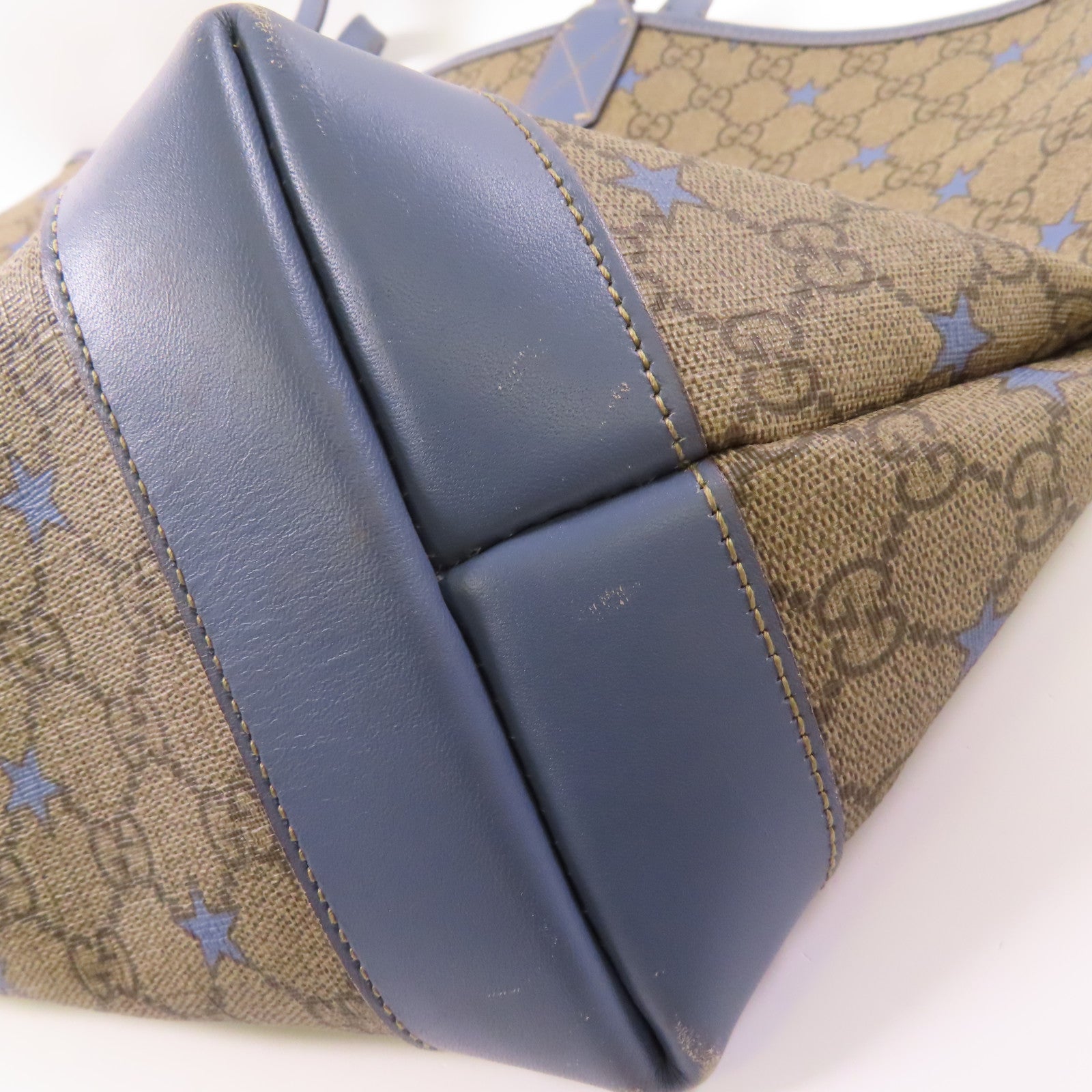 GUCCI GG Tote Bag 309497 PVC Coated Canvas Brown Blue