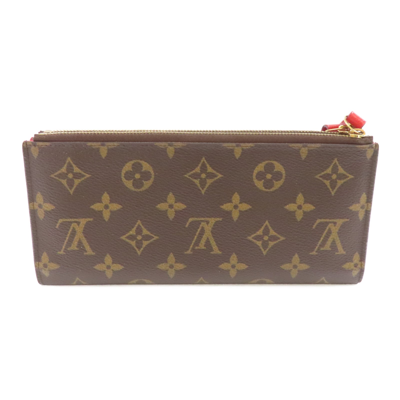 LOUIS VUITTON Monogram Double Zipper Wallet金扣長錢包啡色/紅色