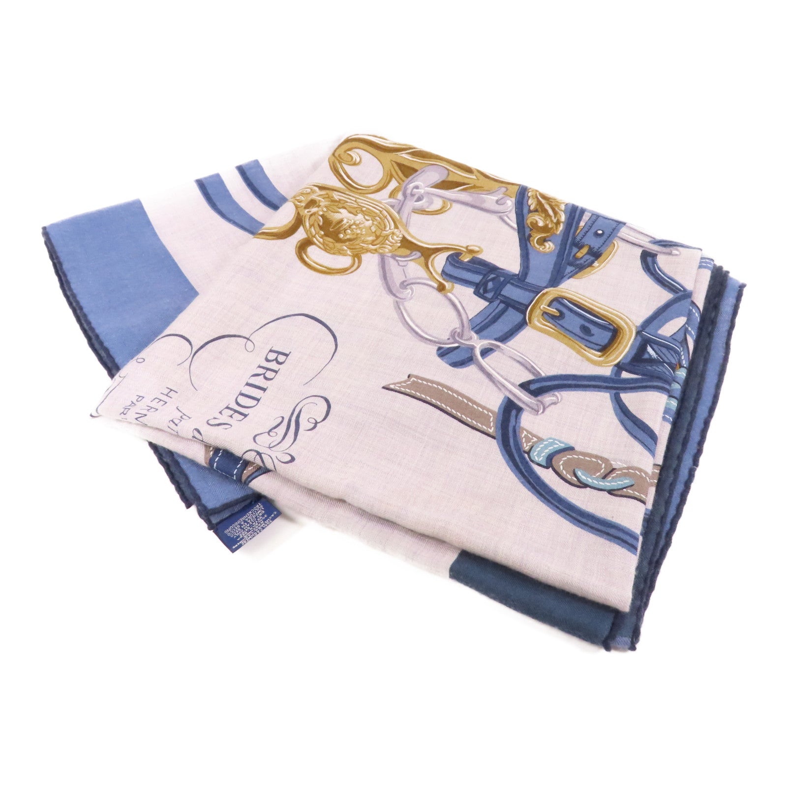 HERMES 絲質Scarf圍巾深藍色/灰色