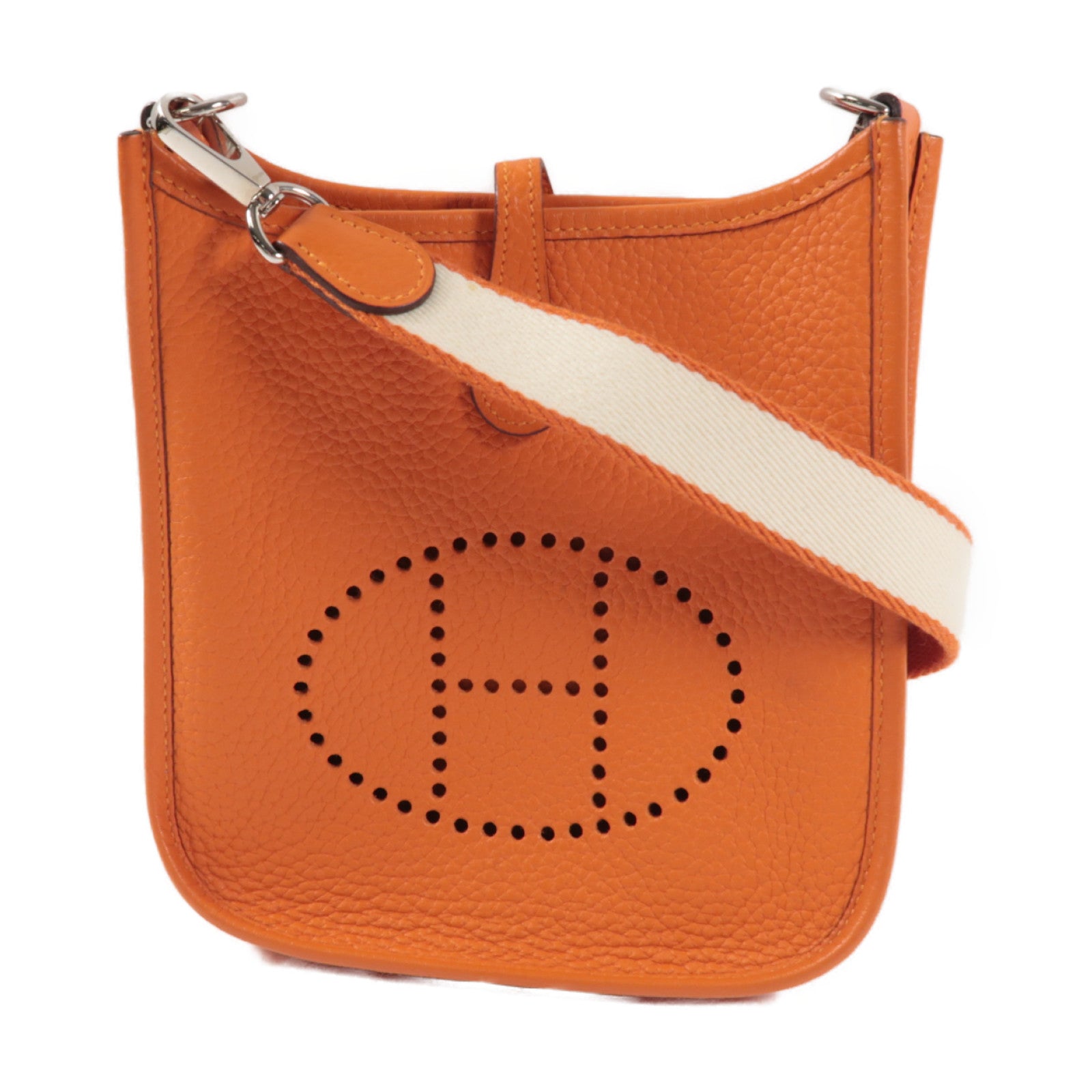 HERMES Clemence皮革Evelyne TPM銀扣肩背袋橙色