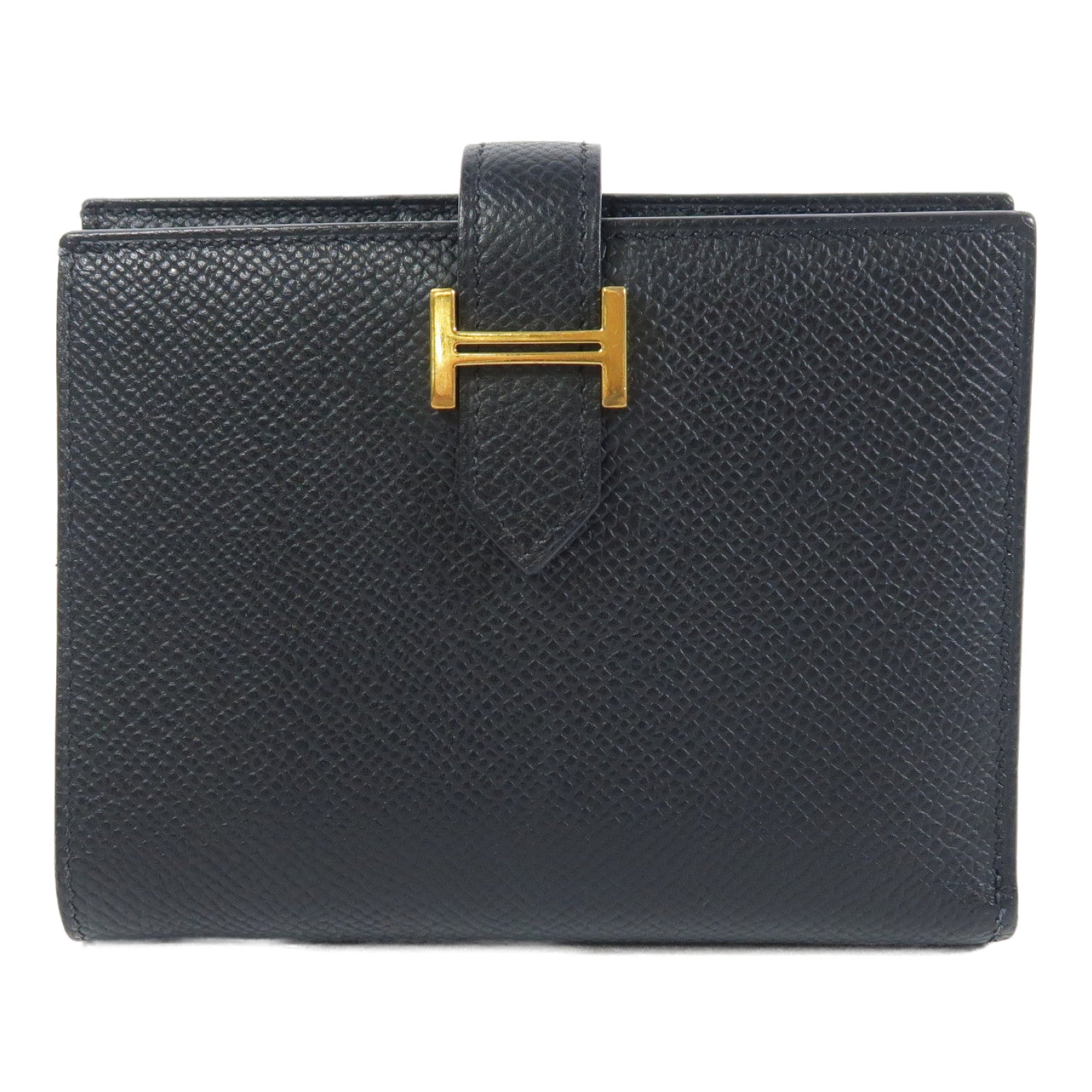 HERMES Epsom皮革Bearn Compact金扣錢包Noir