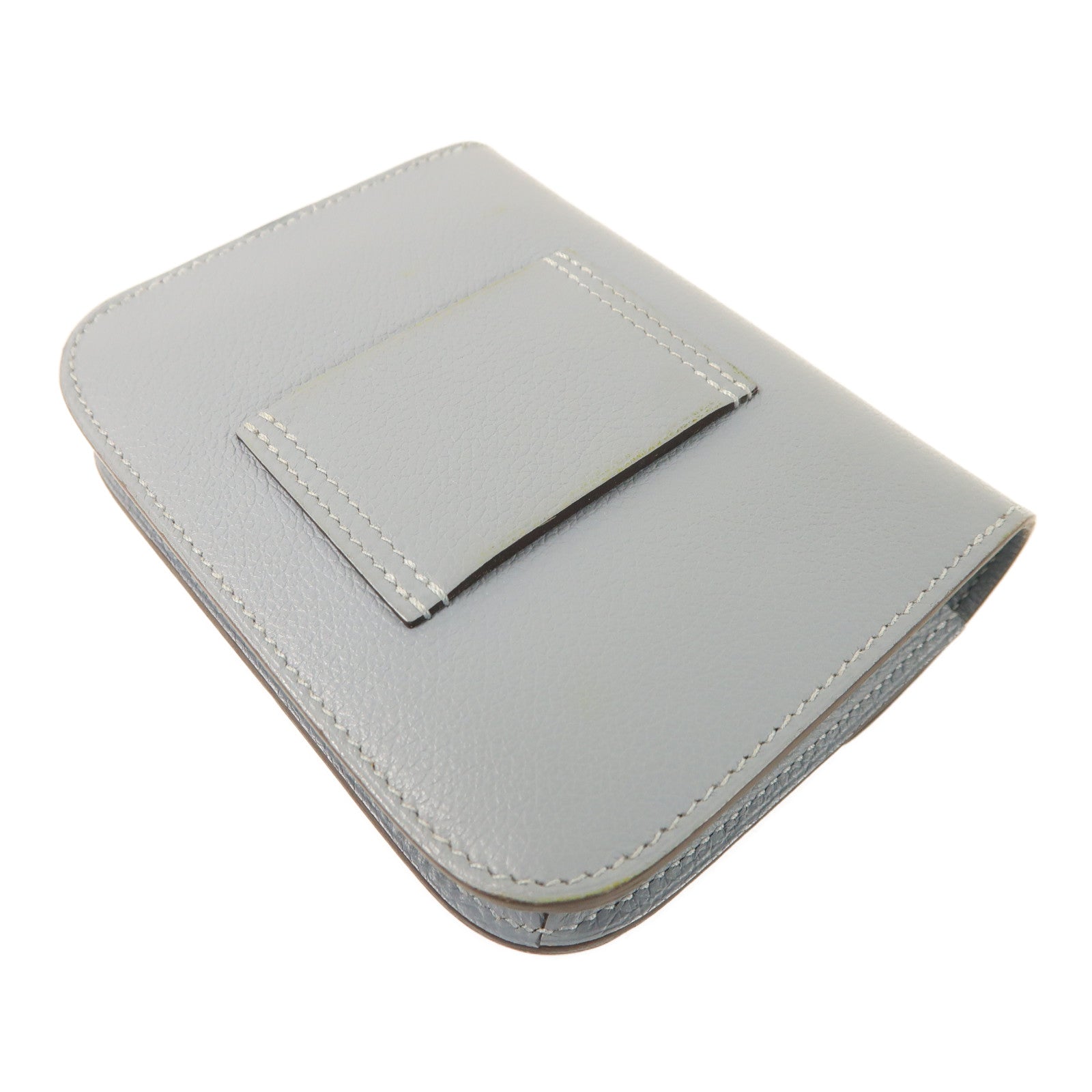 HERMES Clemence皮革Constance Slim銀扣錢包Blue