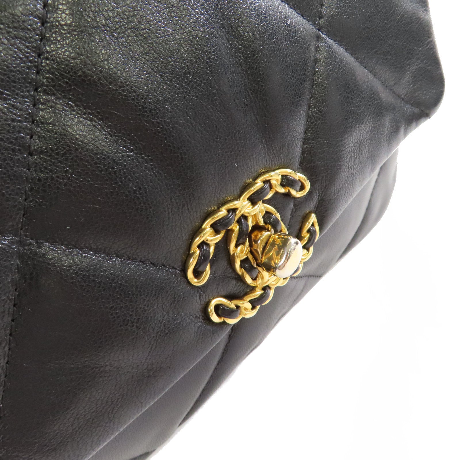 CHANEL 菱格羊皮皮革Chanel 19 Small 2Way Shoulder Bag鏈帶手挽肩背兩用袋黑色