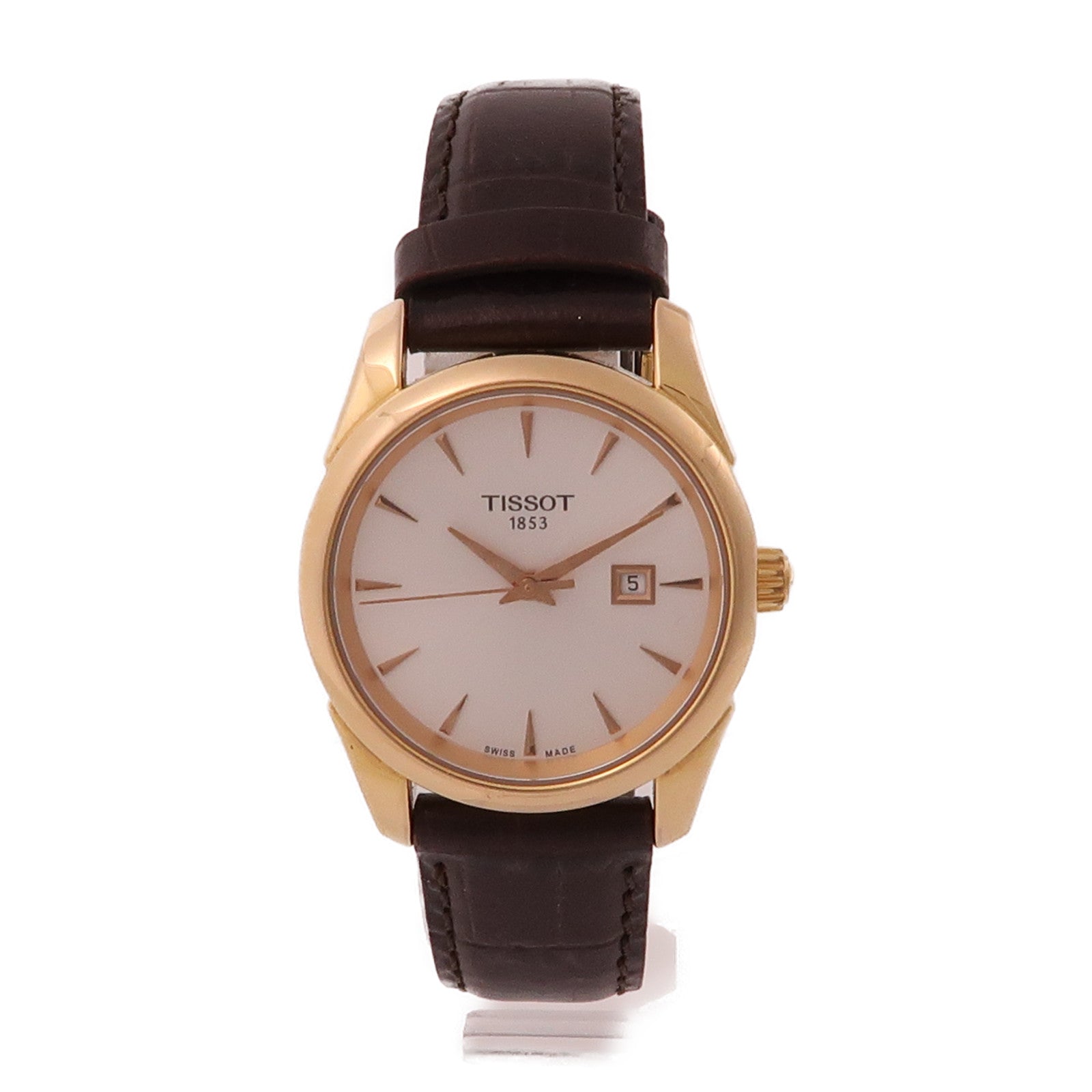 TISSOT Vintage 18K玫瑰金/皮革帶手錶石英機芯銀色