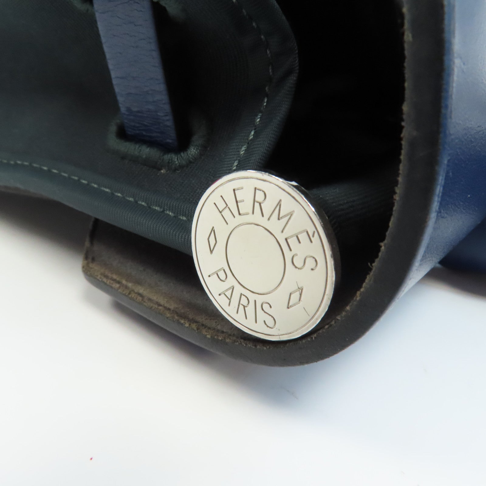 HERMES 帆布Herbag PM銀扣手挽肩背兩用袋Vert Cypres/綠色/藍色