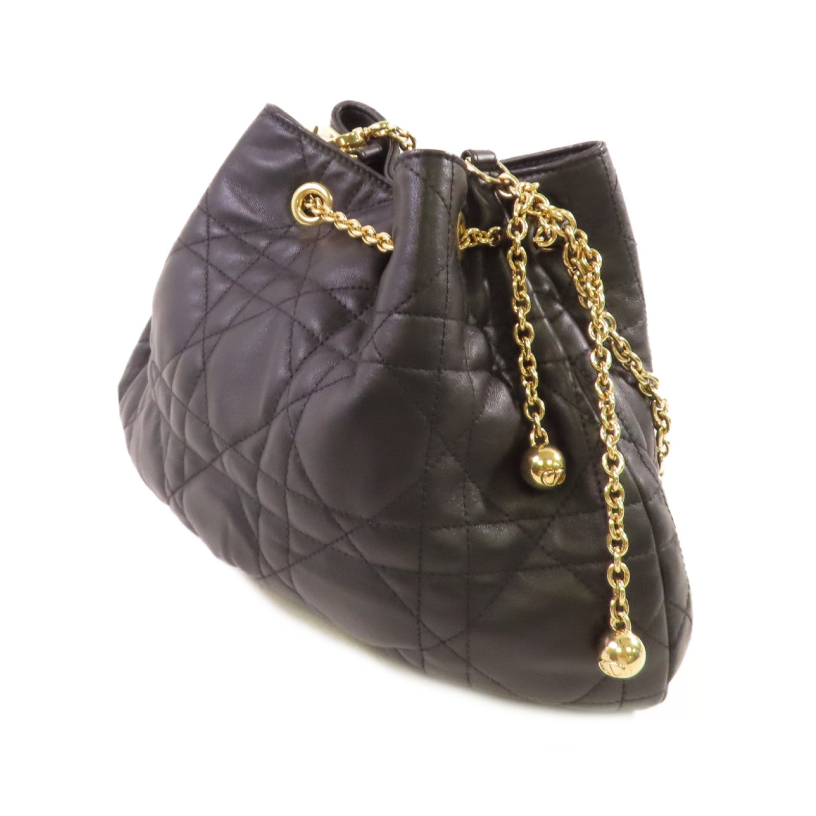 Dior 牛皮皮革Bucket Bag金扣鏈帶肩背袋黑色