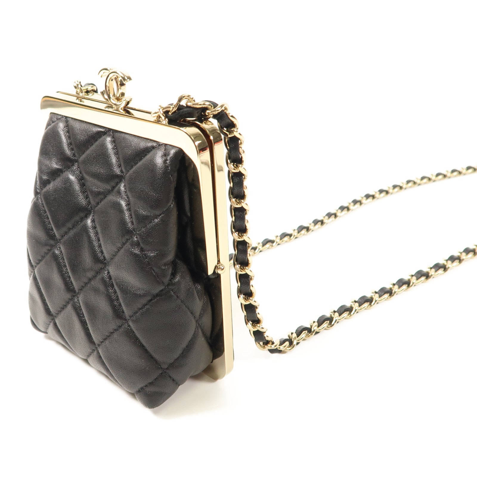 CHANEL 羊皮皮革Mini Chain Shoulder Bag金扣鏈帶肩背袋