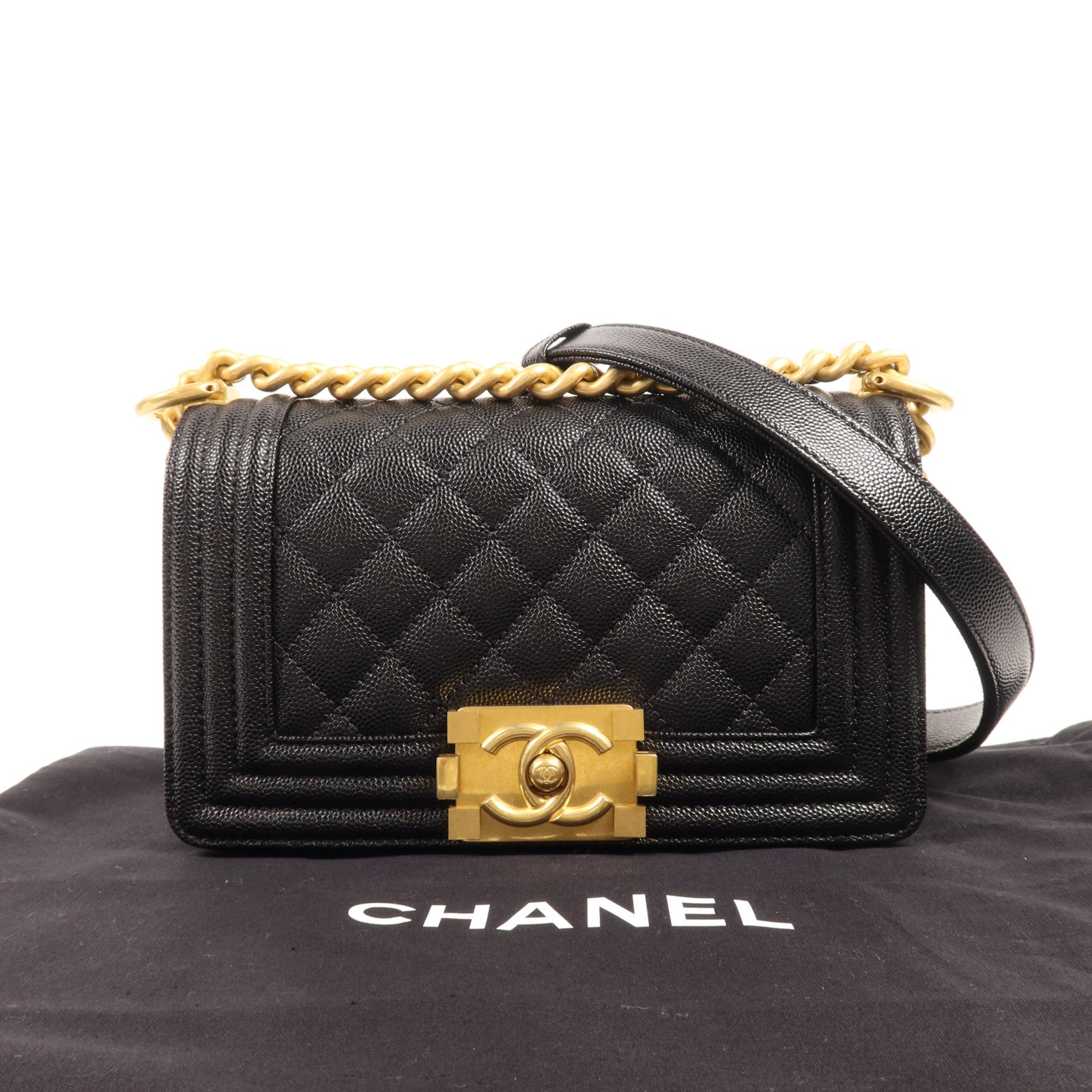 CHANEL 牛皮皮革Boy 20金扣鏈帶肩背袋