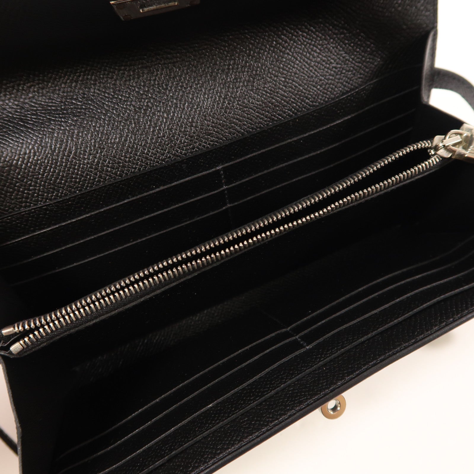 HERMES Epsom皮革Kelly Wallet銀扣長錢包Noir