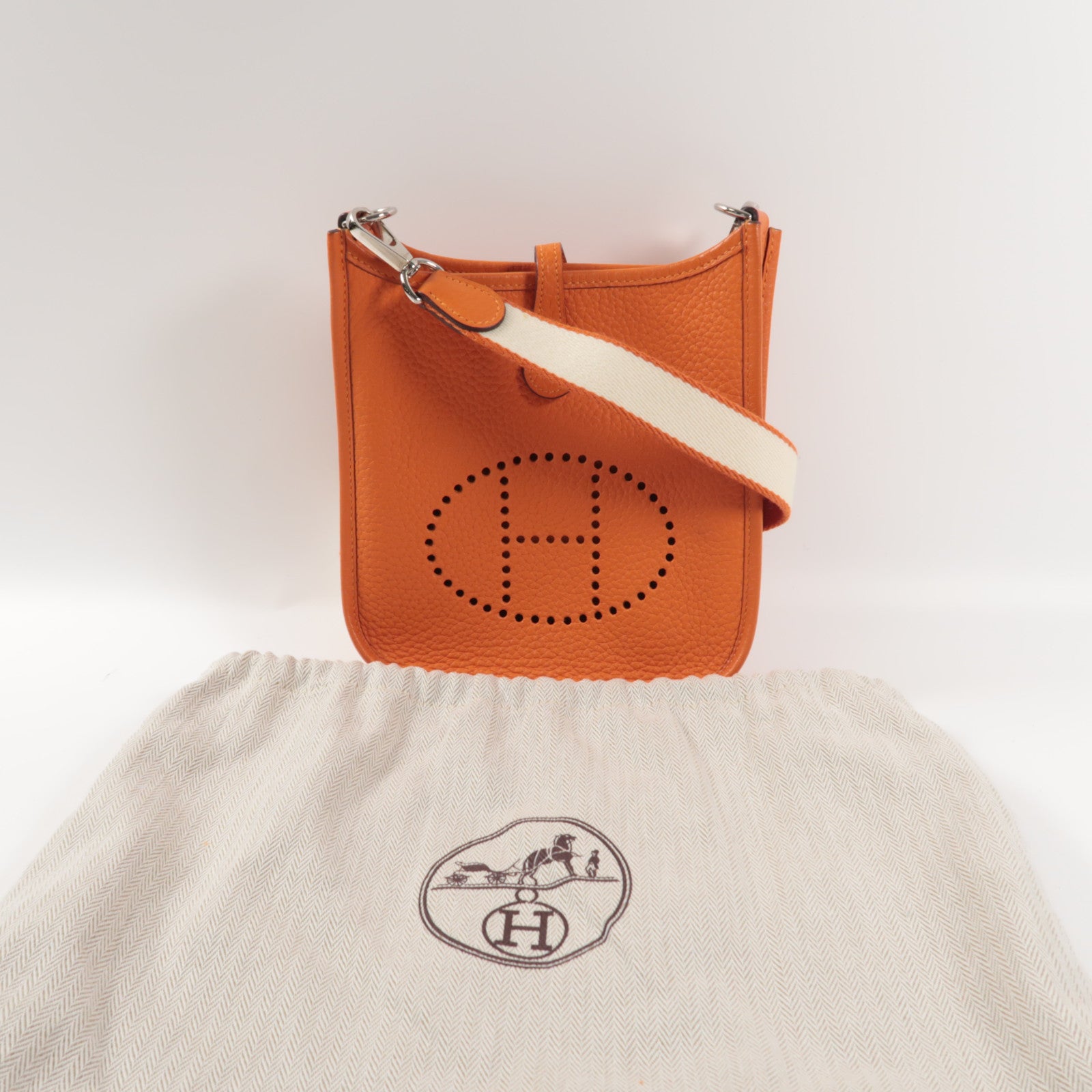 HERMES Clemence皮革Evelyne TPM銀扣肩背袋橙色