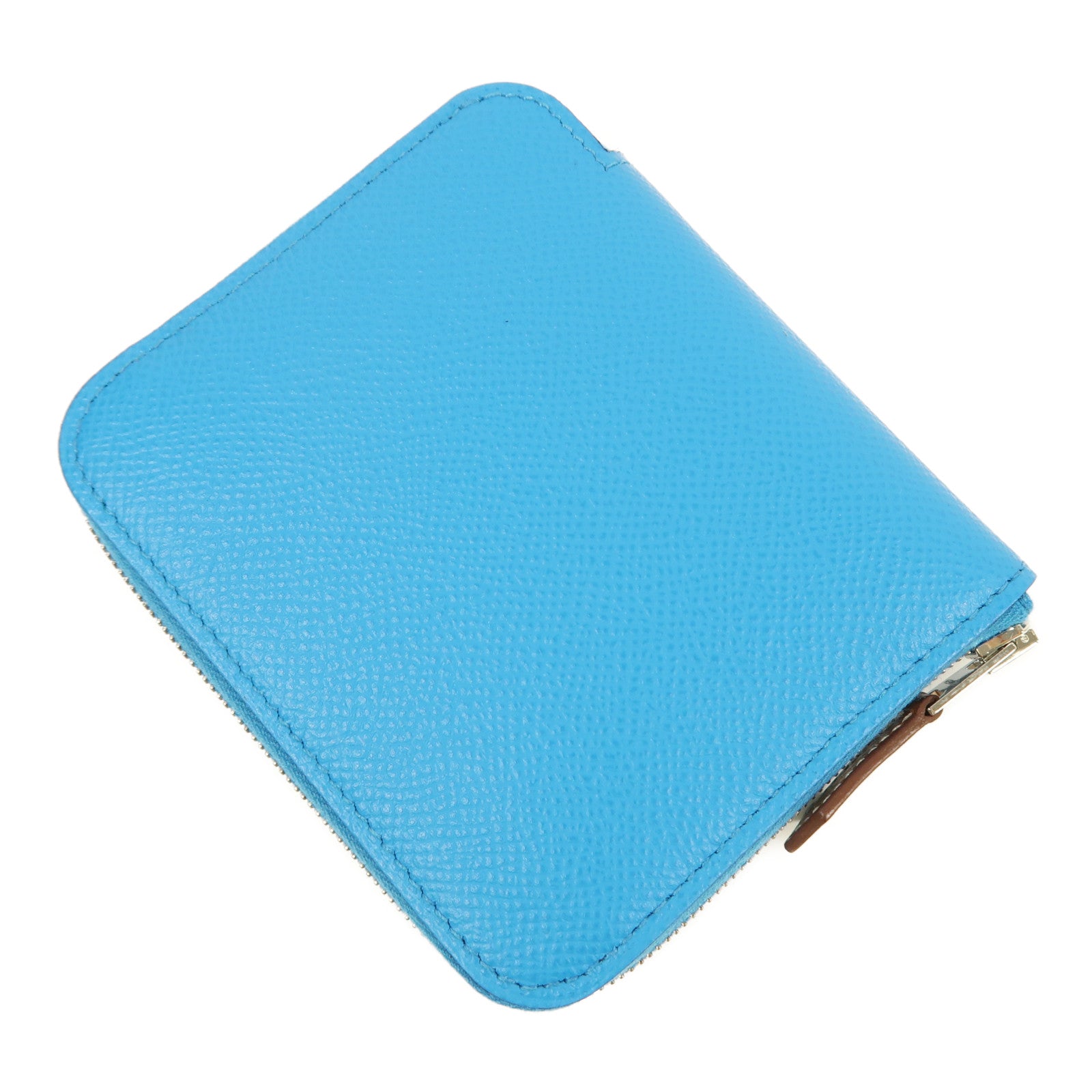 HERMES Epsom皮革Silk In Compact Wallet銀扣錢包Bleu Frida