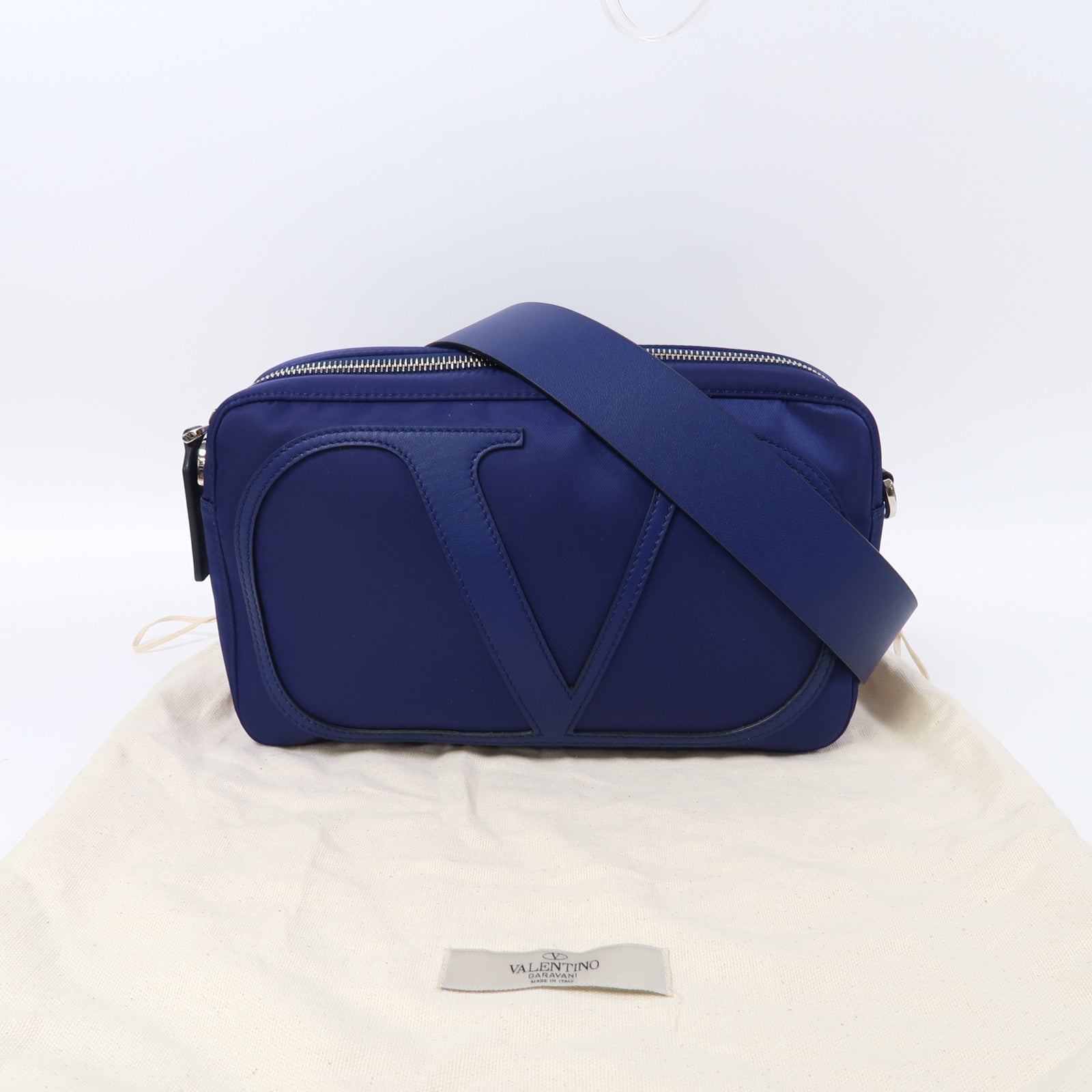 Valentino 尼龍Belt Bag銀扣腰包藍色