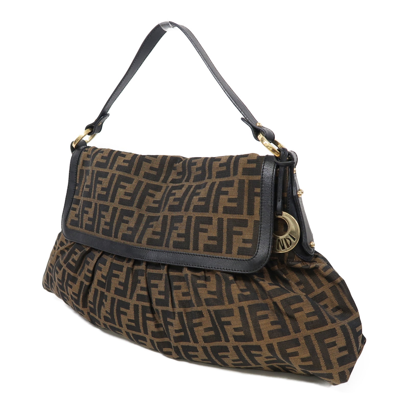 FENDI 帆布Shoulder Bag金扣肩背袋啡色