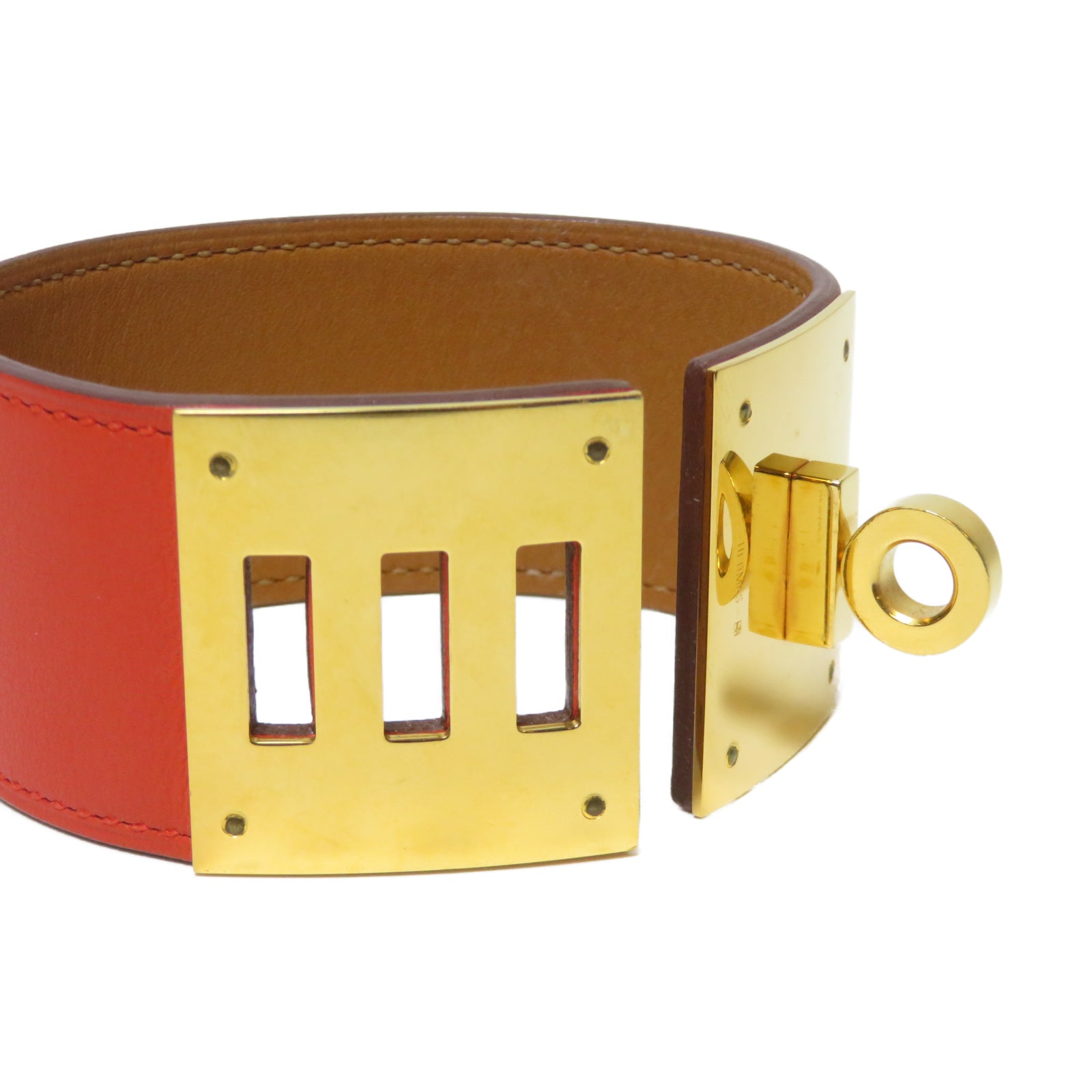 HERMES 【激減優惠】Swift皮革Kelly Dog Bracelet金扣手鐲橙色