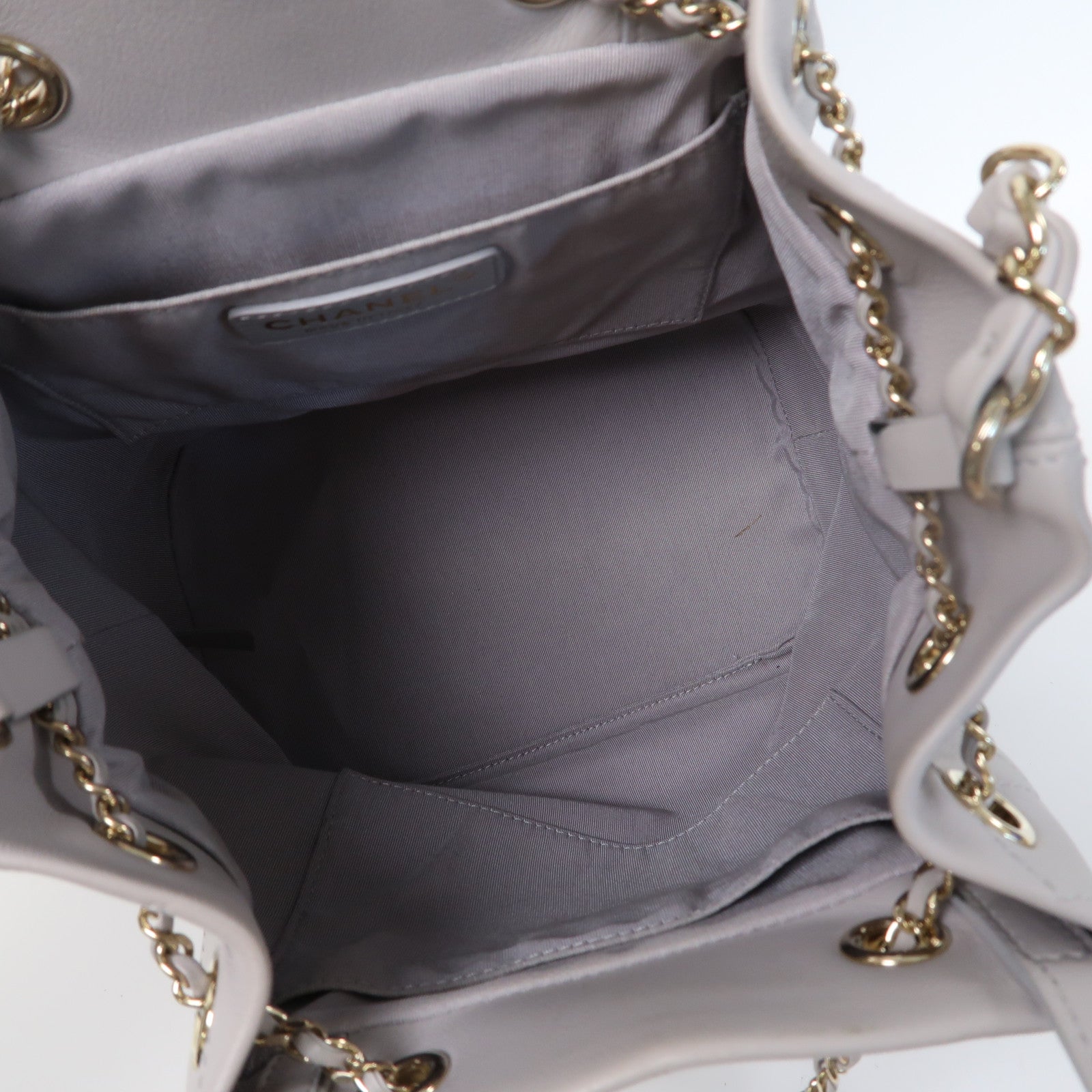 CHANEL 菱格羊皮皮革Chain Shoulder金扣手挽鏈帶肩背兩用袋灰色