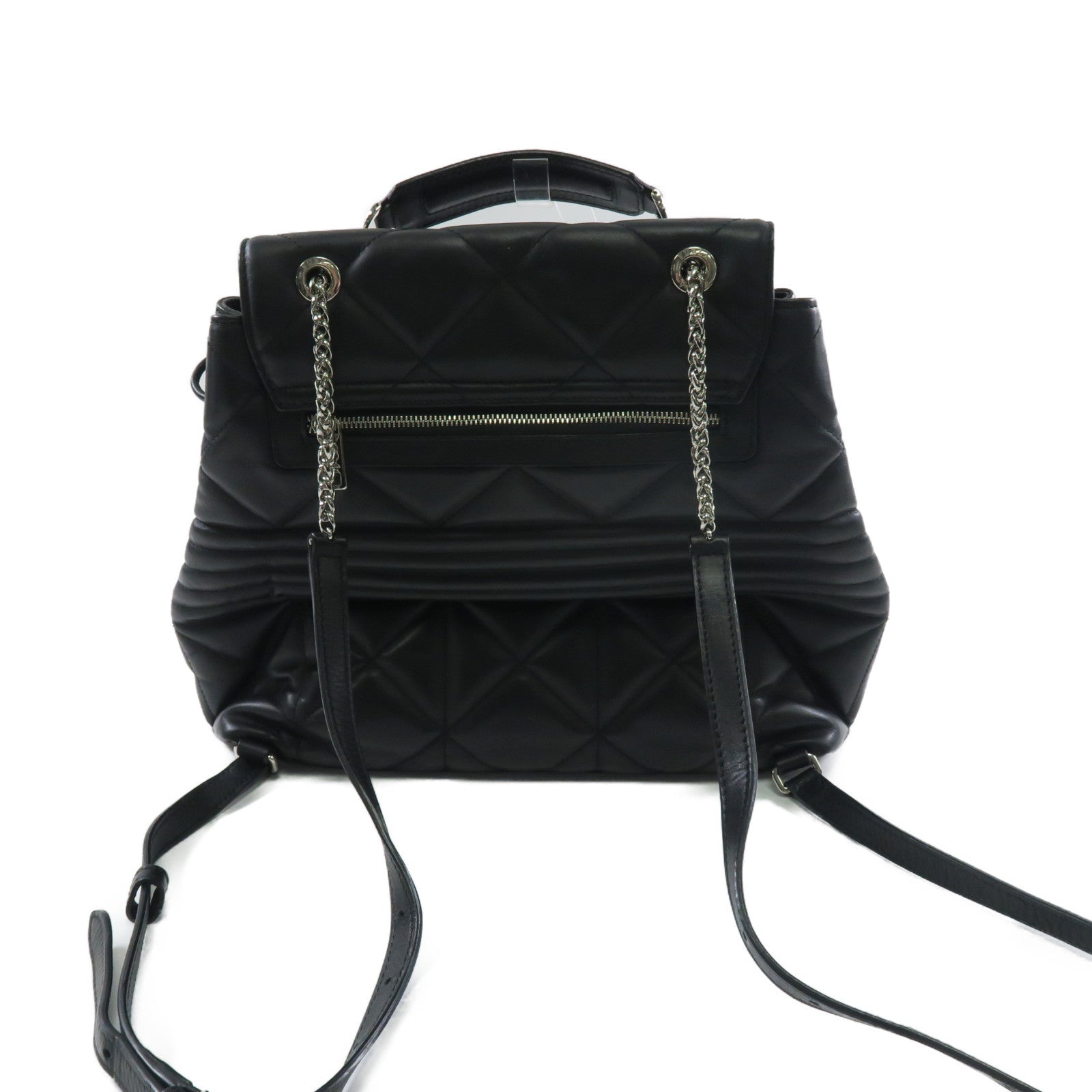 Furla 牛皮皮革Backpack銀扣鏈帶背包黑色