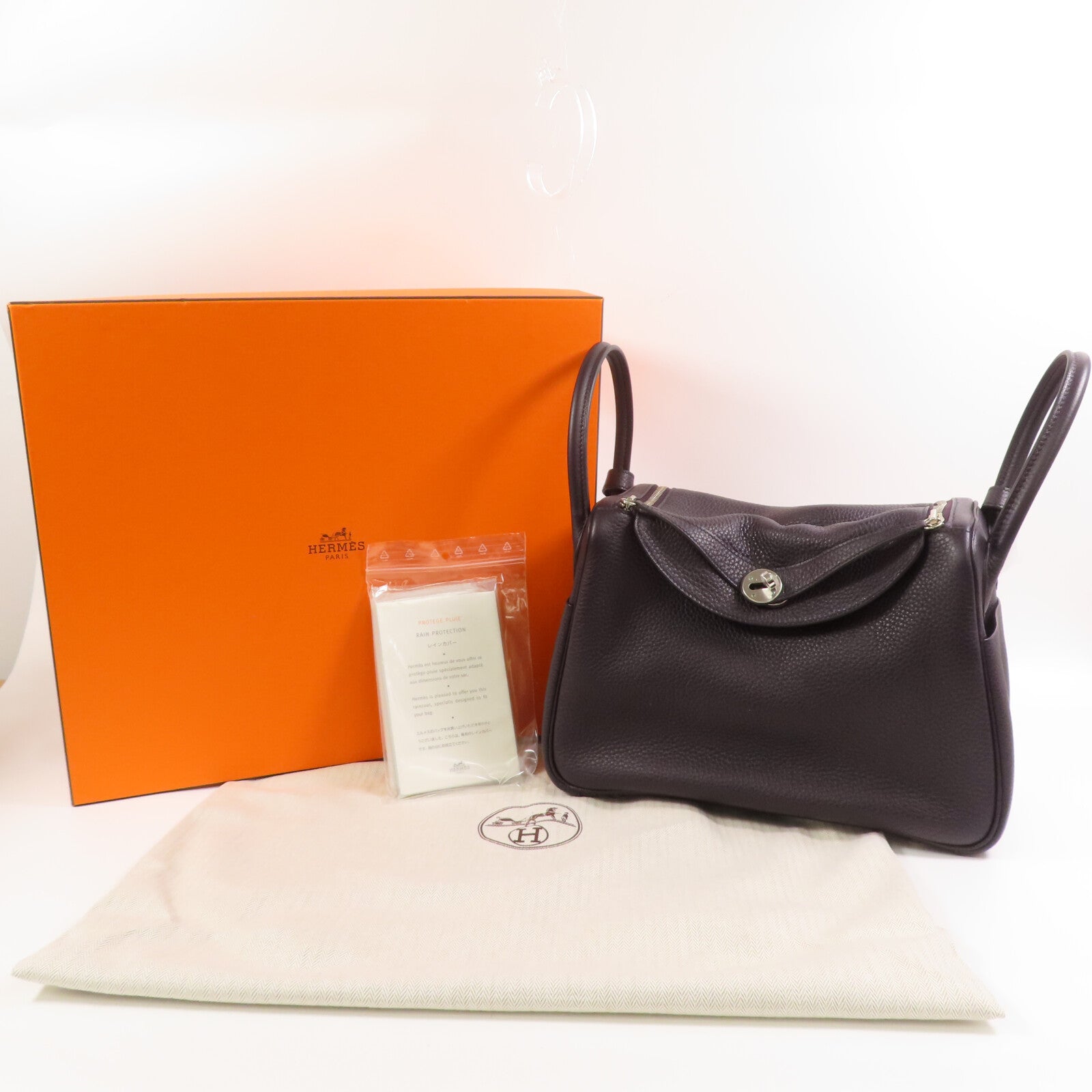 HERMES Clemence皮革Lindy 30銀扣肩背袋Raisin