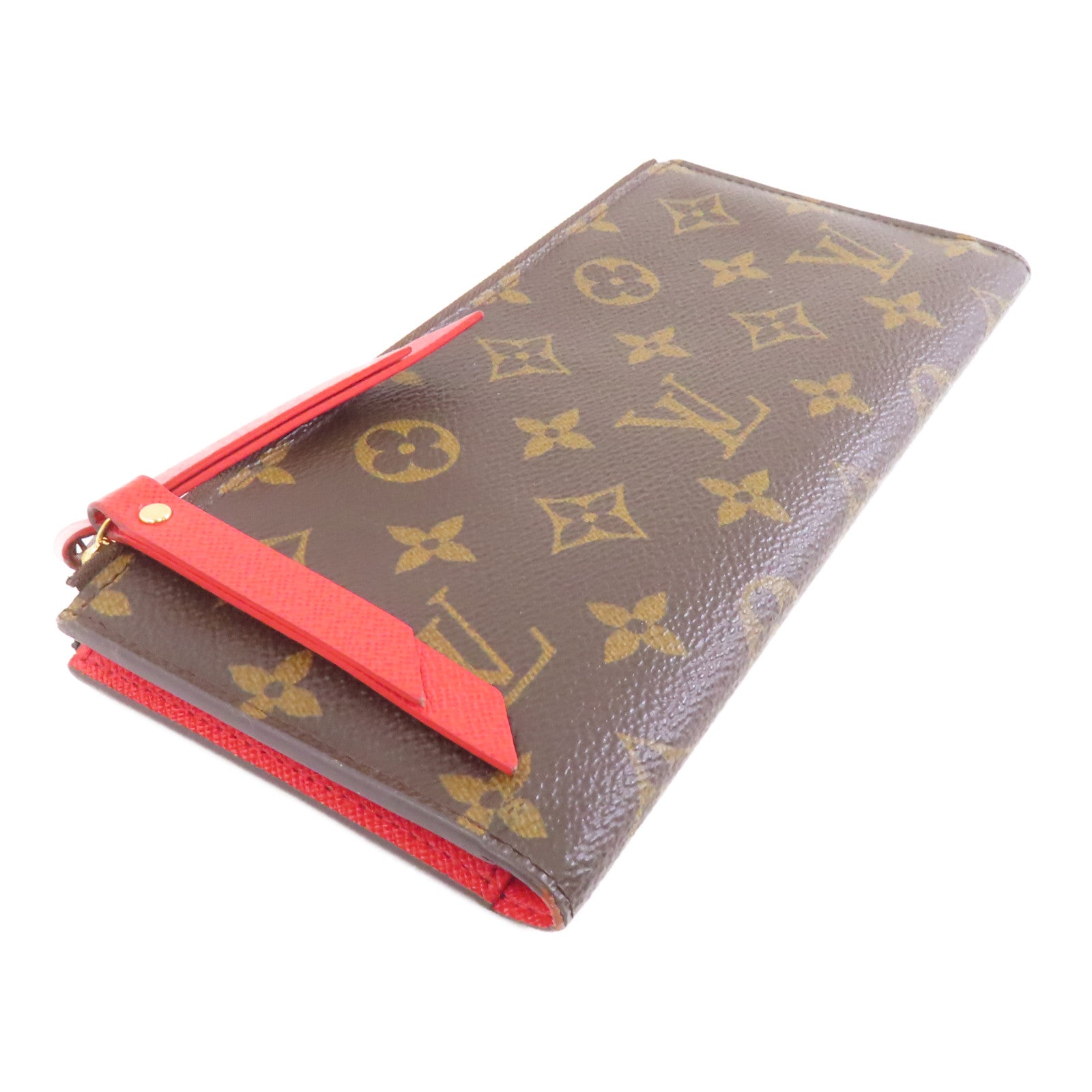 LOUIS VUITTON Monogram Double Zipper Wallet金扣長錢包啡色/紅色