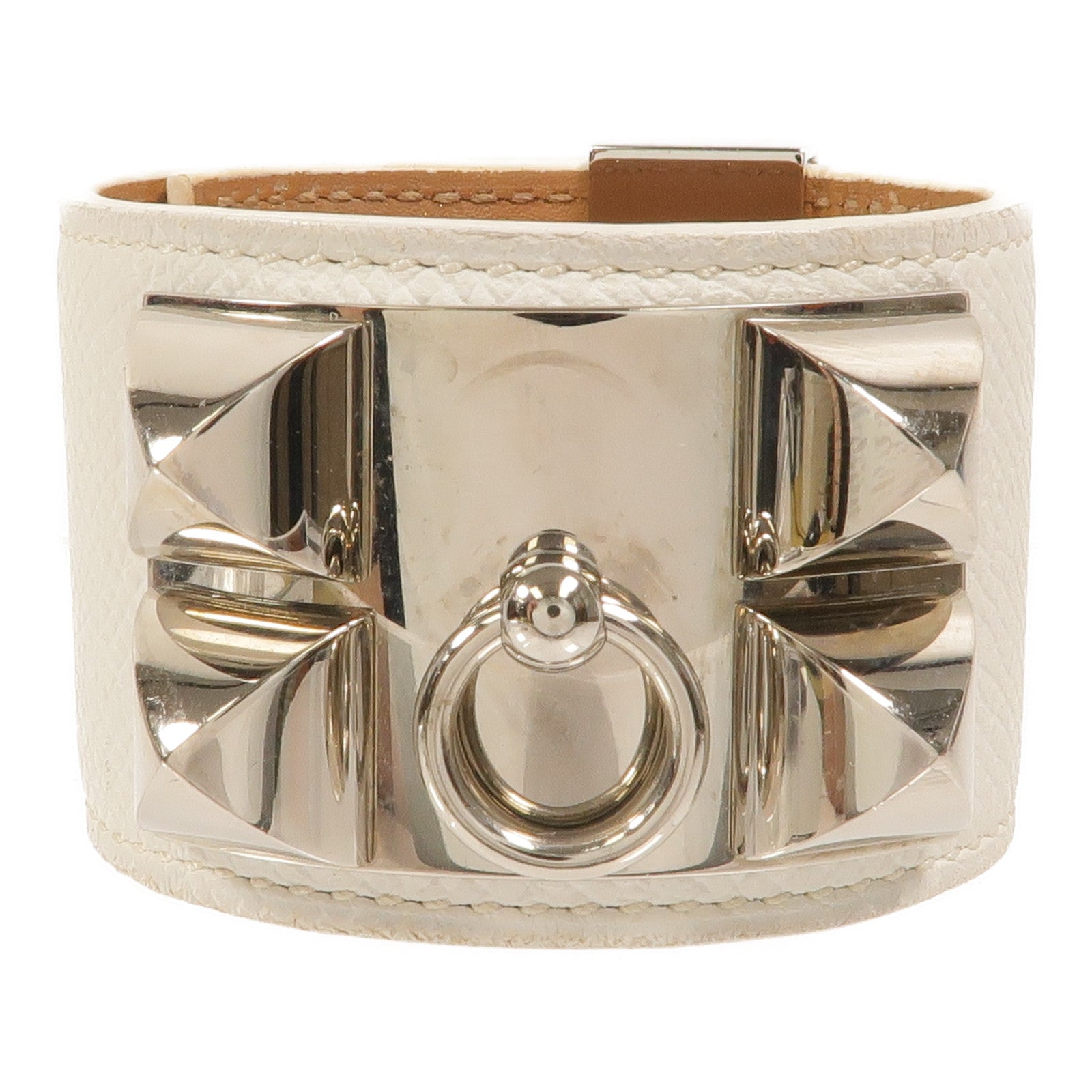 HERMES Epsom皮革/金屬Collier De Chien Bracelet手鐲
