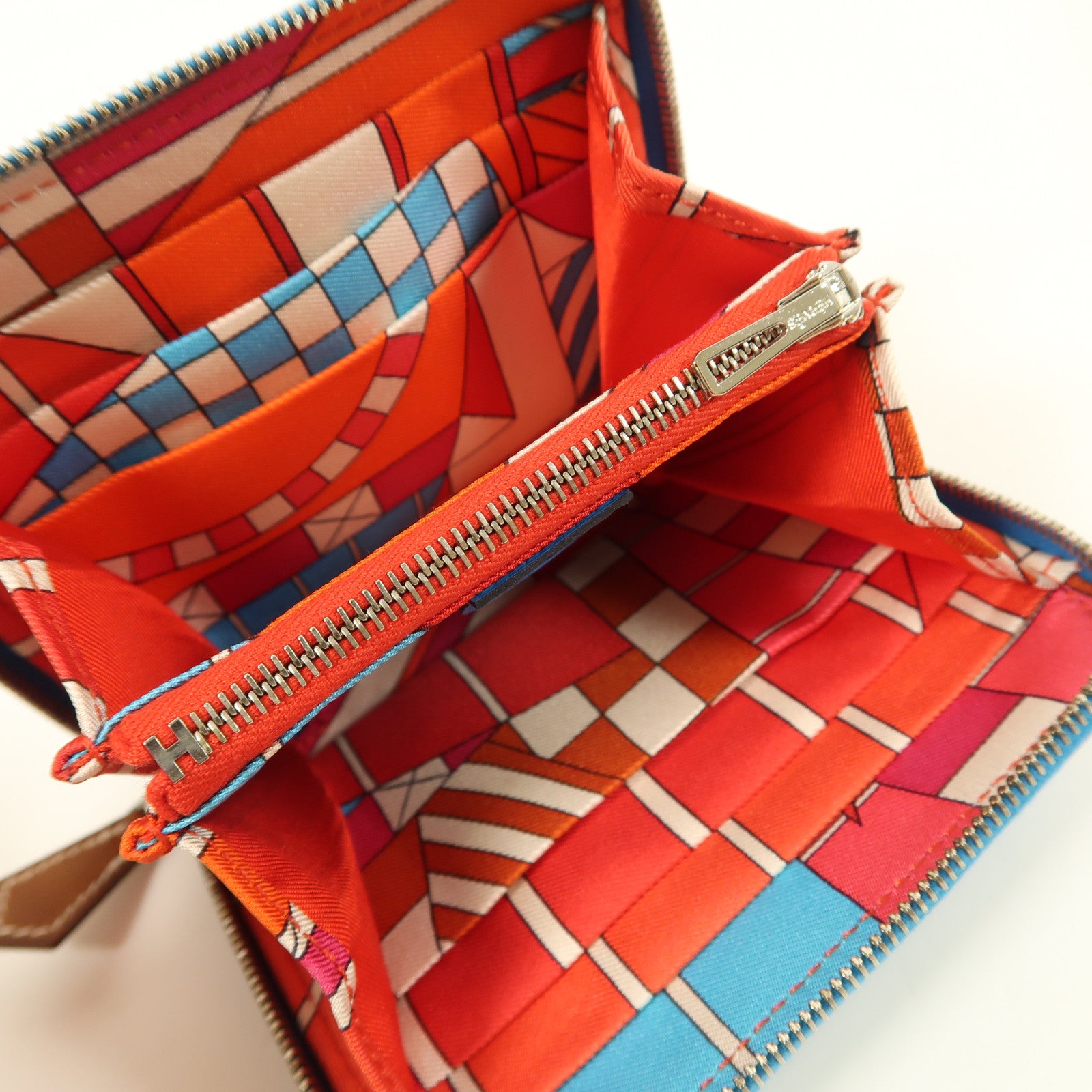 HERMES Epsom皮革Silk In Compact Wallet銀扣錢包Bleu Frida