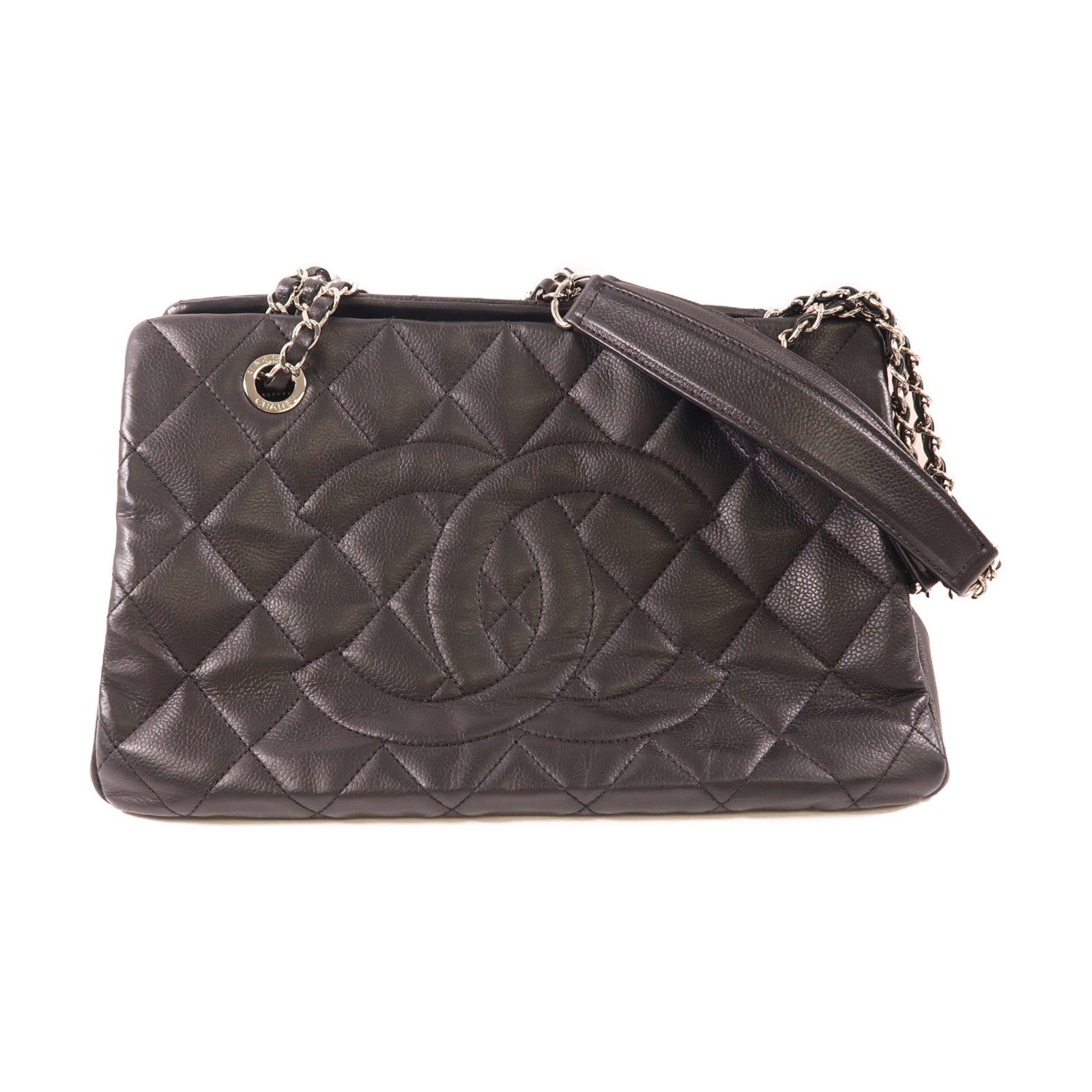 CHANEL 牛皮皮革Shoulder Tote銀扣鏈帶肩背袋/手挽袋