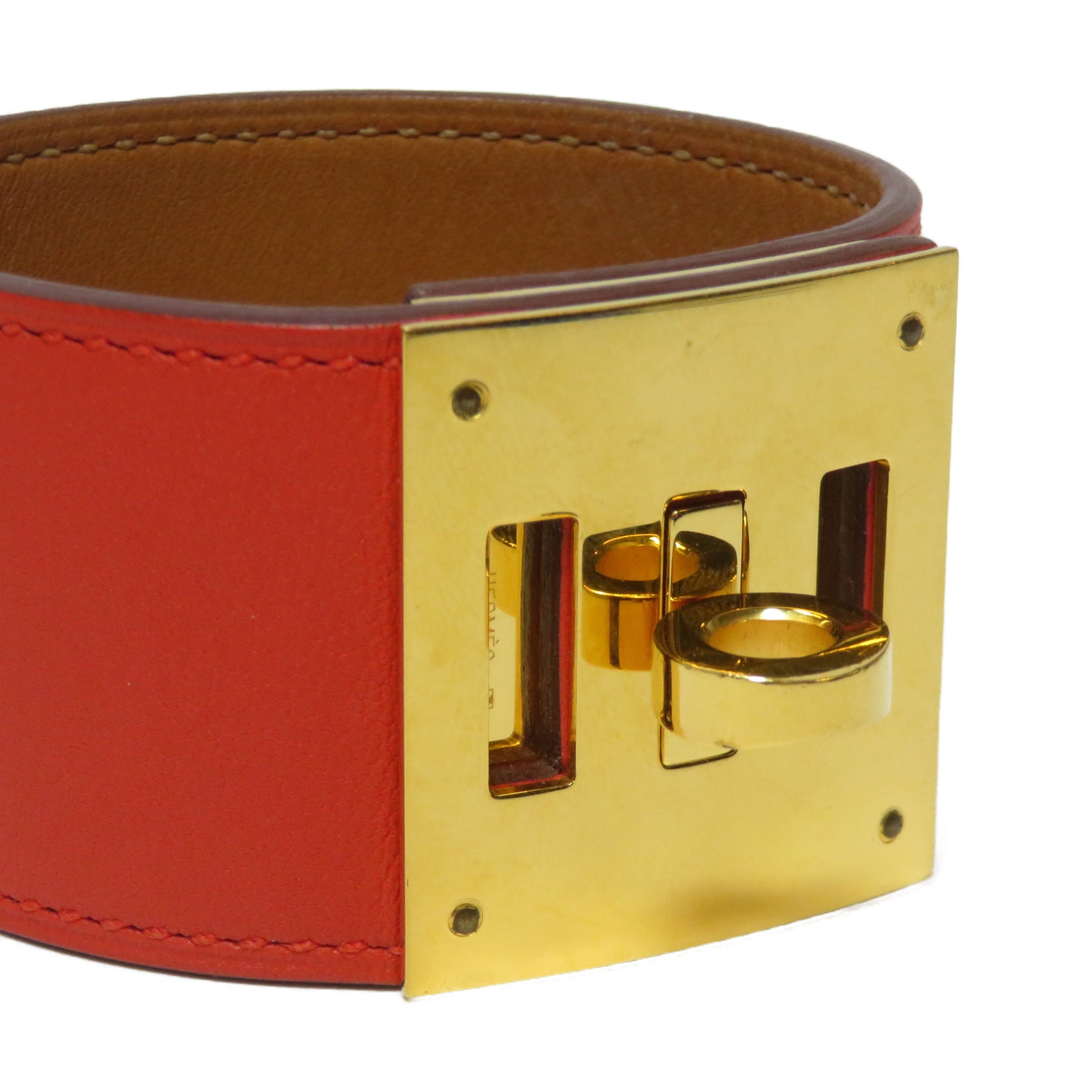 HERMES 【激減優惠】Swift皮革Kelly Dog Bracelet金扣手鐲橙色