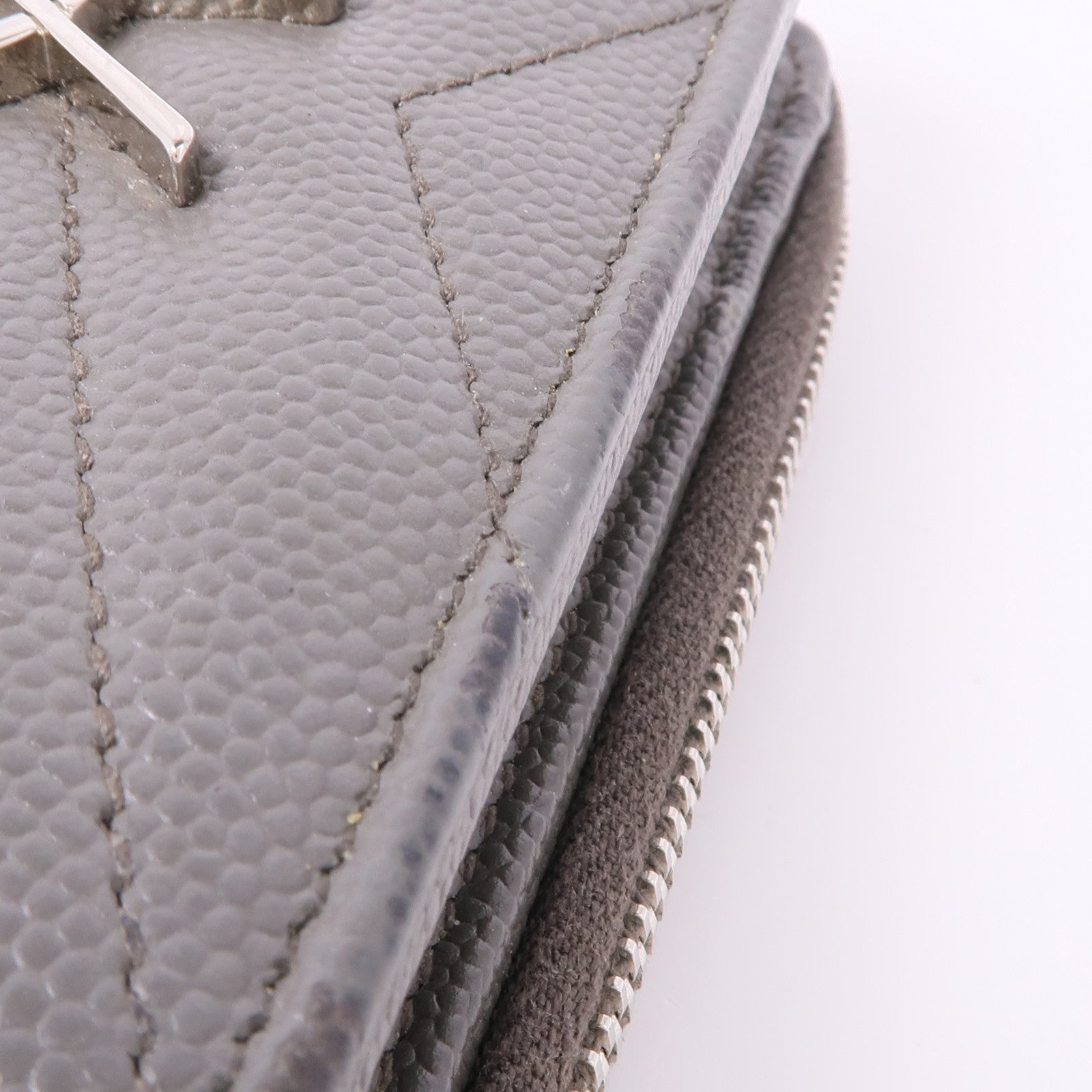 YVES SAINT LAURENT YSL Wallet Calfskin Leather Grey